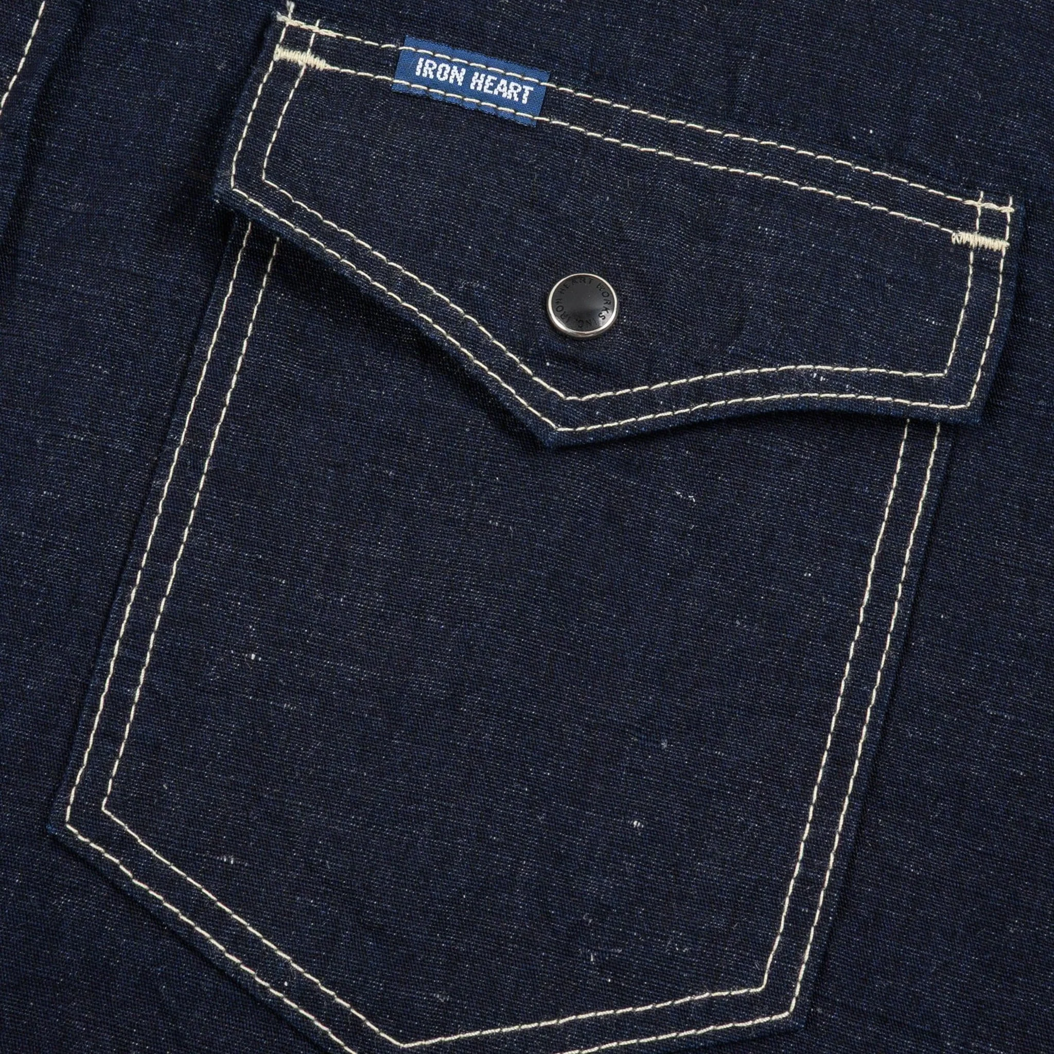 IHSH-444-IND 7oz Cotton Linen Chambray Western Shirt - Indigo - Image 5