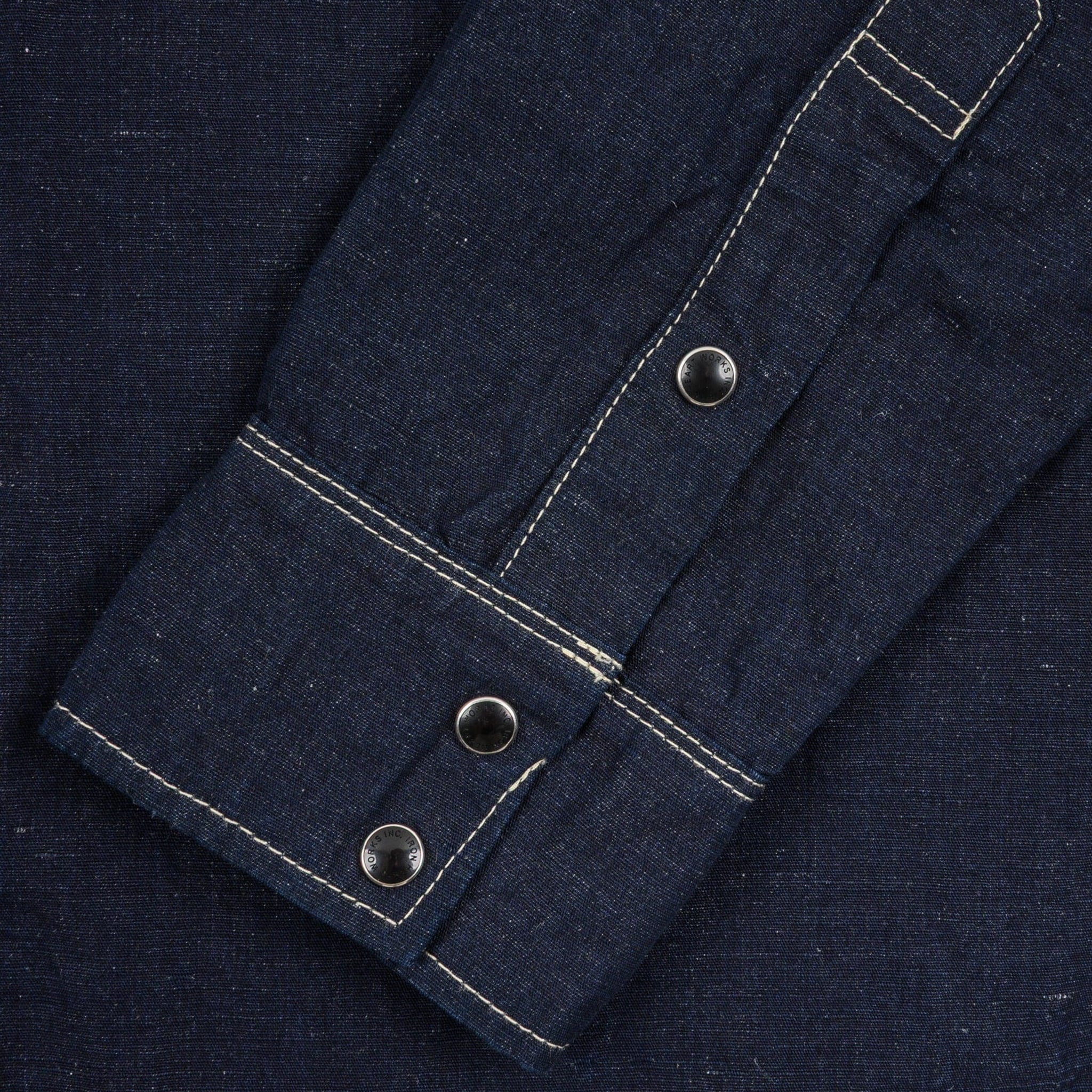 IHSH-444-IND 7oz Cotton Linen Chambray Western Shirt - Indigo - Image 6