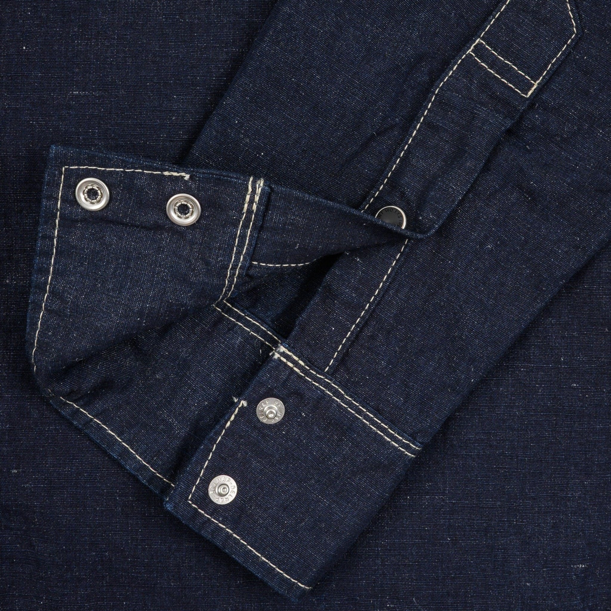IHSH-444-IND 7oz Cotton Linen Chambray Western Shirt - Indigo - Image 7