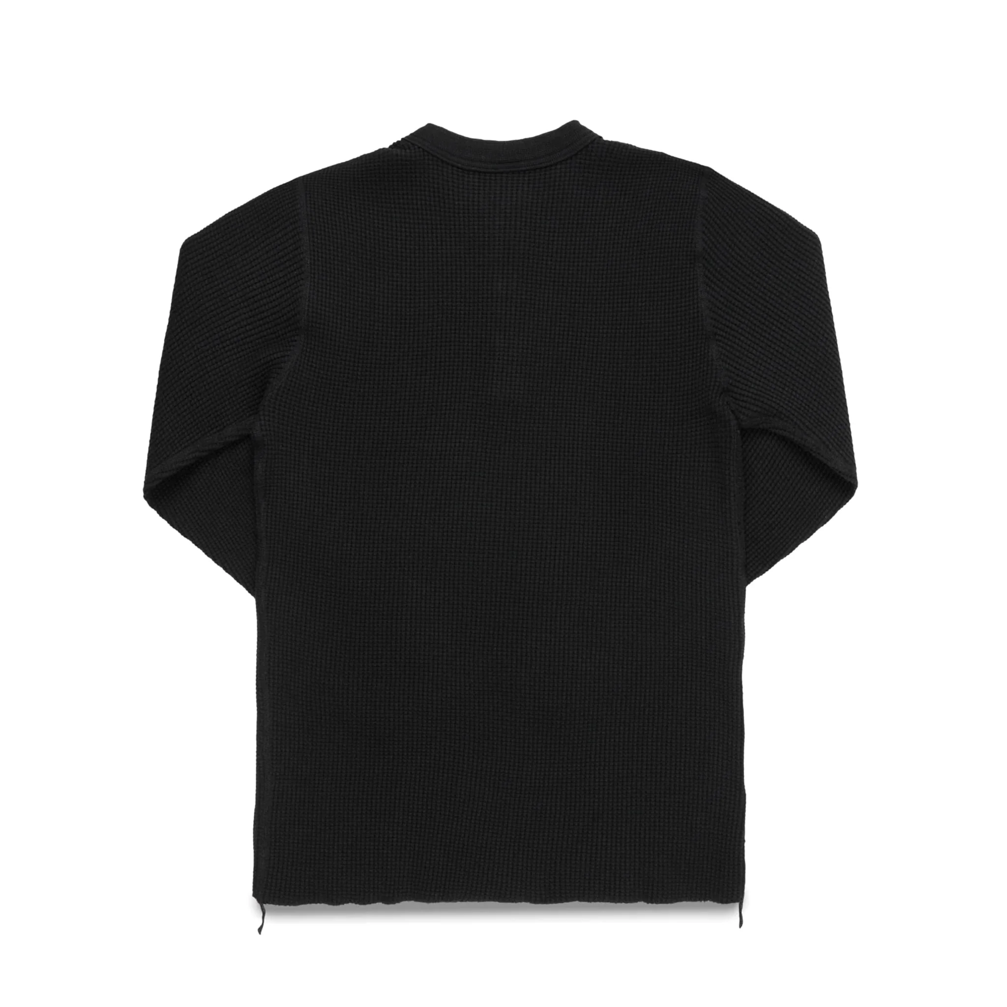 IHTL-1213-BLK Waffle Knit Long Sleeved Thermal Henley - Black - Image 2