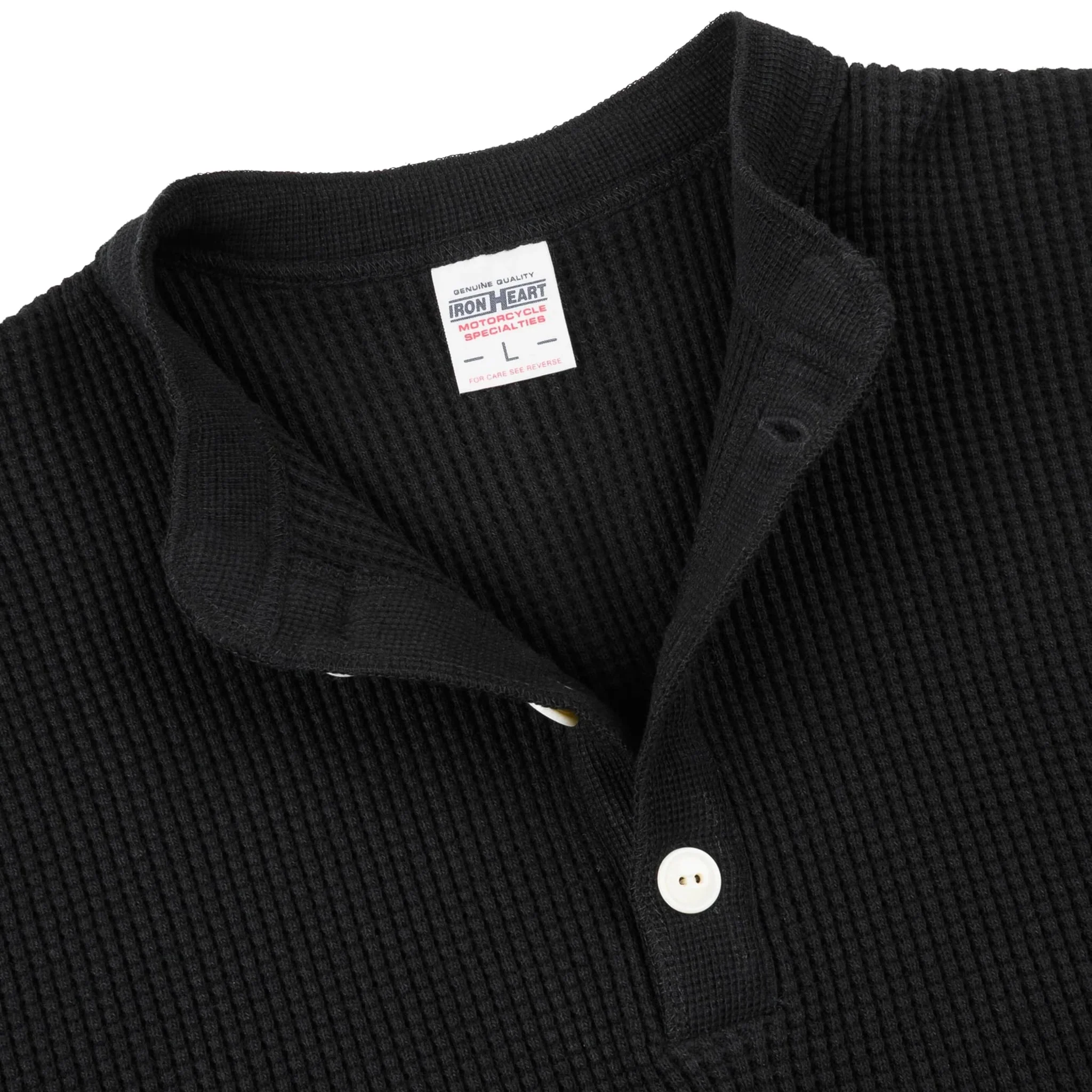 IHTL-1213-BLK Waffle Knit Long Sleeved Thermal Henley - Black - Image 4