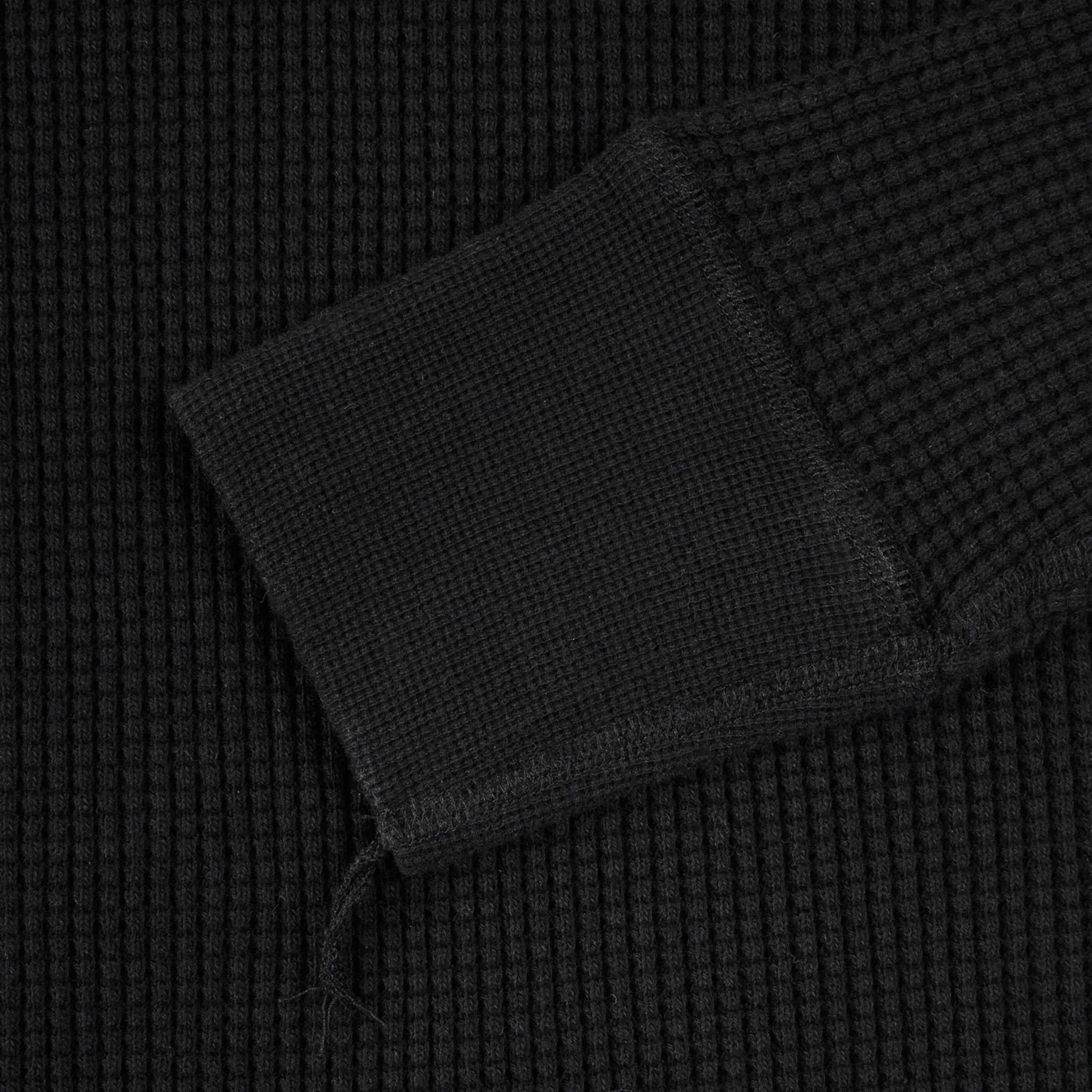 IHTL-1213-BLK Waffle Knit Long Sleeved Thermal Henley - Black - Image 9