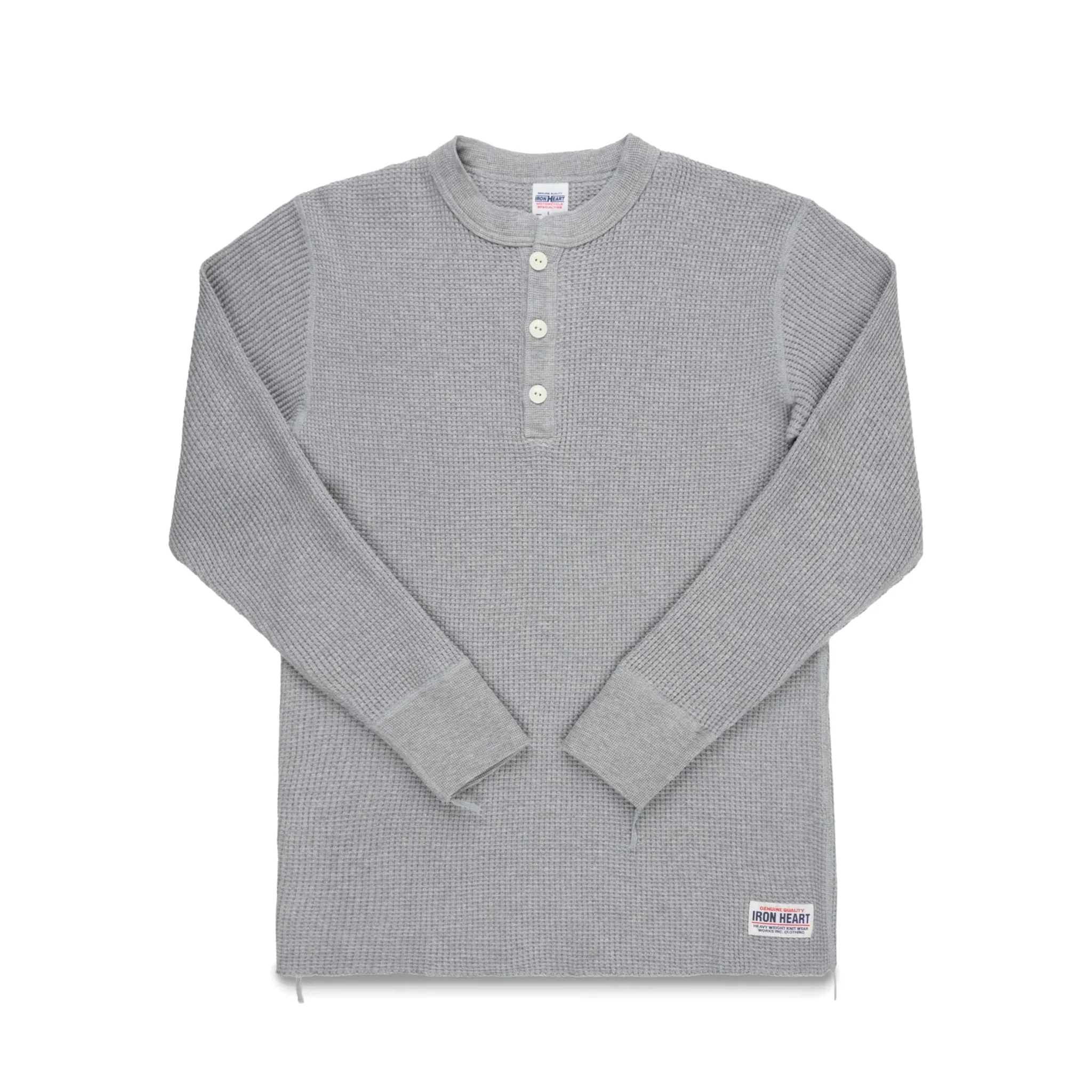 IHTL-1213-GRY Waffle Knit Long Sleeved Thermal Henley - Grey