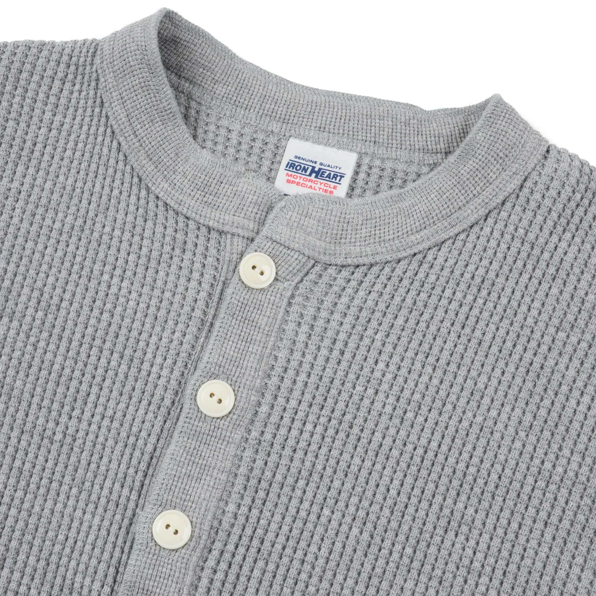 IHTL-1213-GRY Waffle Knit Long Sleeved Thermal Henley - Grey - Image 3