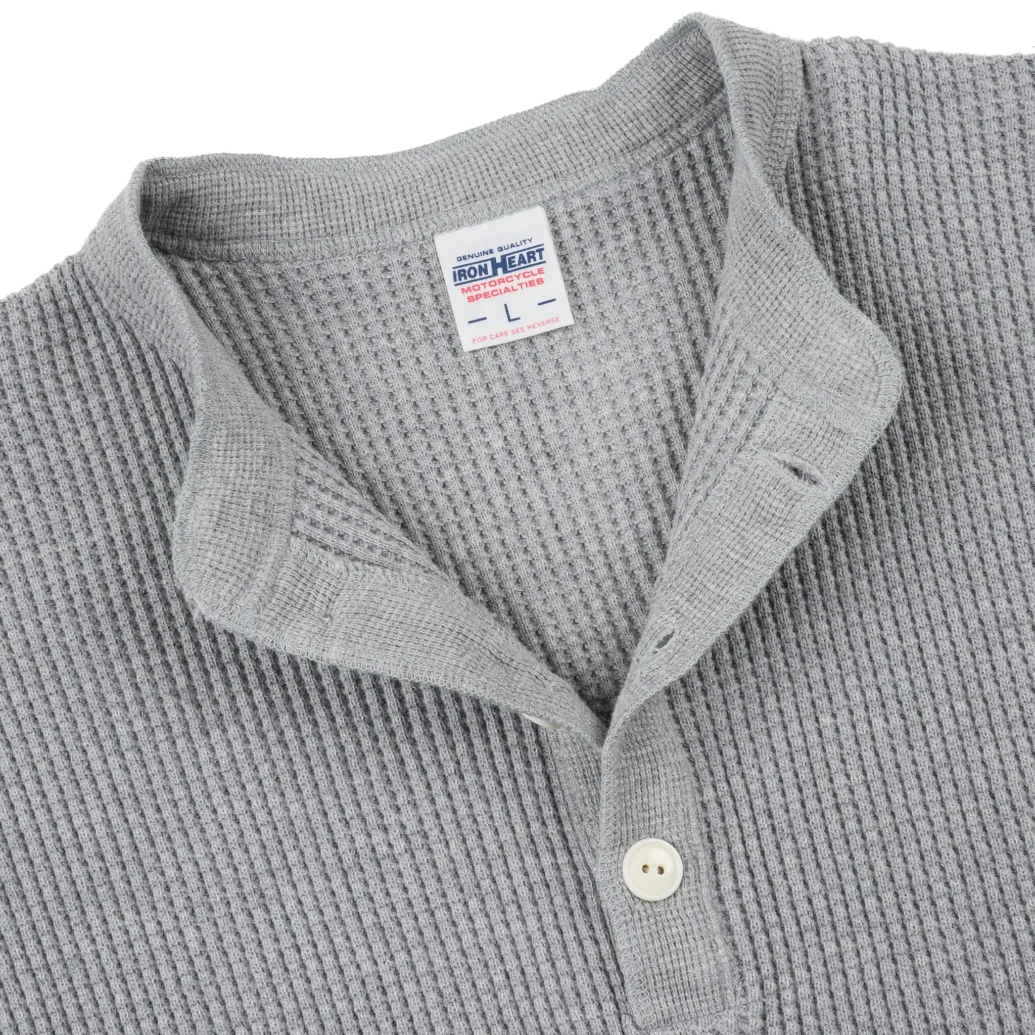 IHTL-1213-GRY Waffle Knit Long Sleeved Thermal Henley - Grey - Image 4