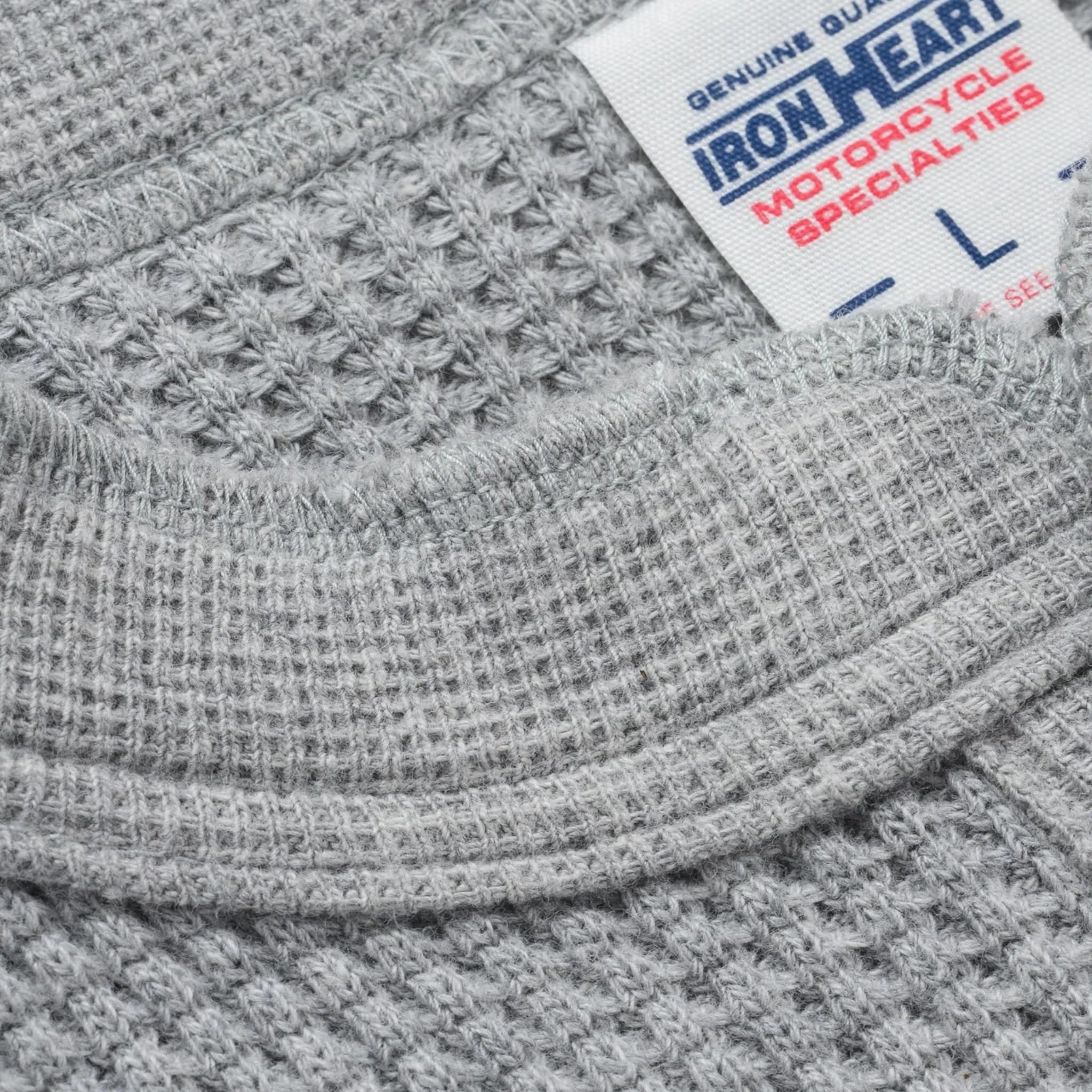 IHTL-1213-GRY Waffle Knit Long Sleeved Thermal Henley - Grey - Image 5