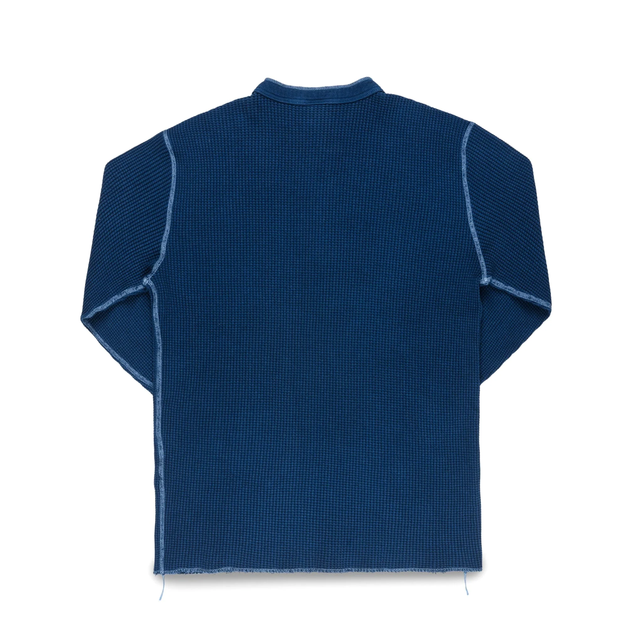 IHTL-1213-IND Waffle Knit Long Sleeved Thermal Henley - Indigo Dyed - Image 2