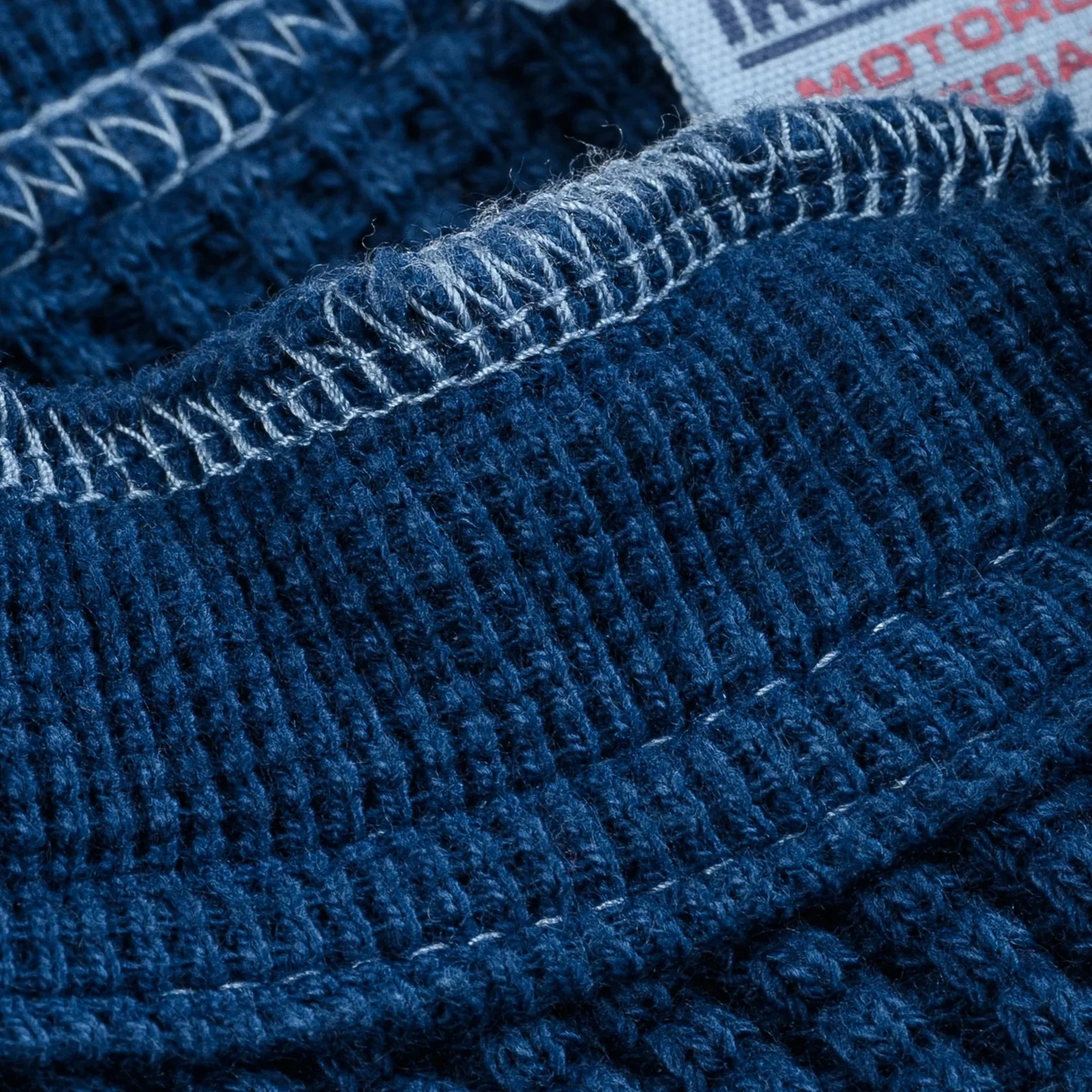 IHTL-1213-IND Waffle Knit Long Sleeved Thermal Henley - Indigo Dyed - Image 5