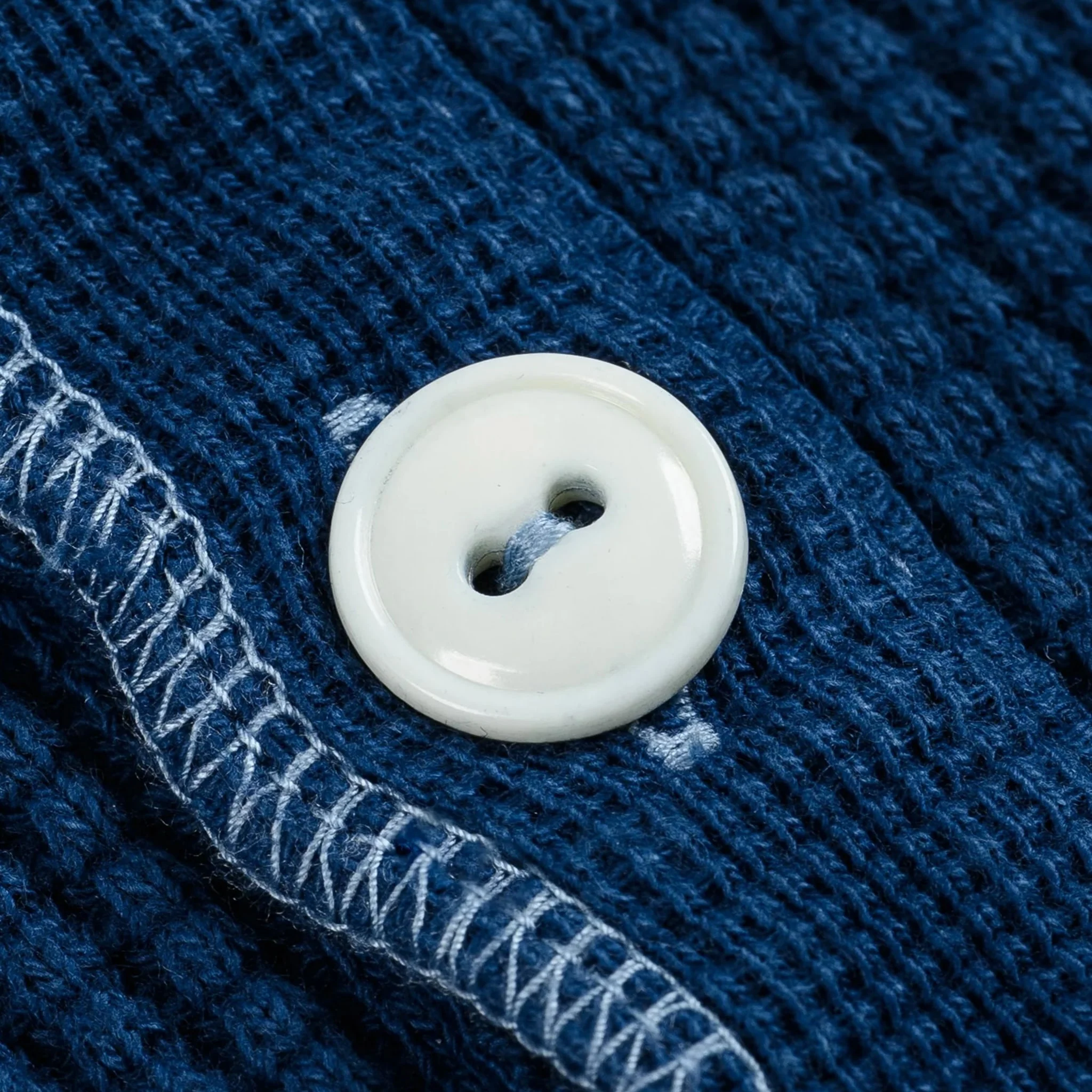 IHTL-1213-IND Waffle Knit Long Sleeved Thermal Henley - Indigo Dyed - Image 6