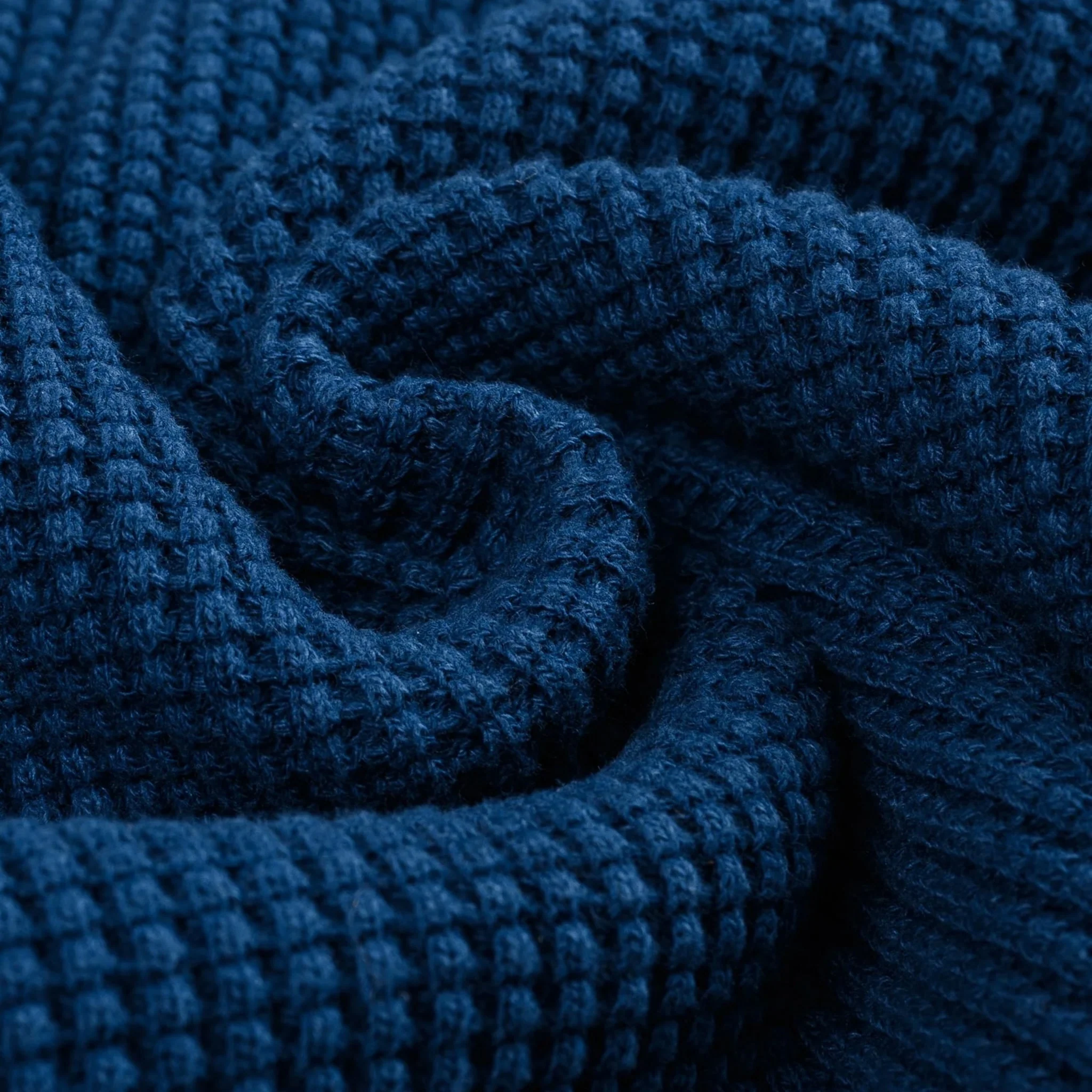 IHTL-1213-IND Waffle Knit Long Sleeved Thermal Henley - Indigo Dyed - Image 7