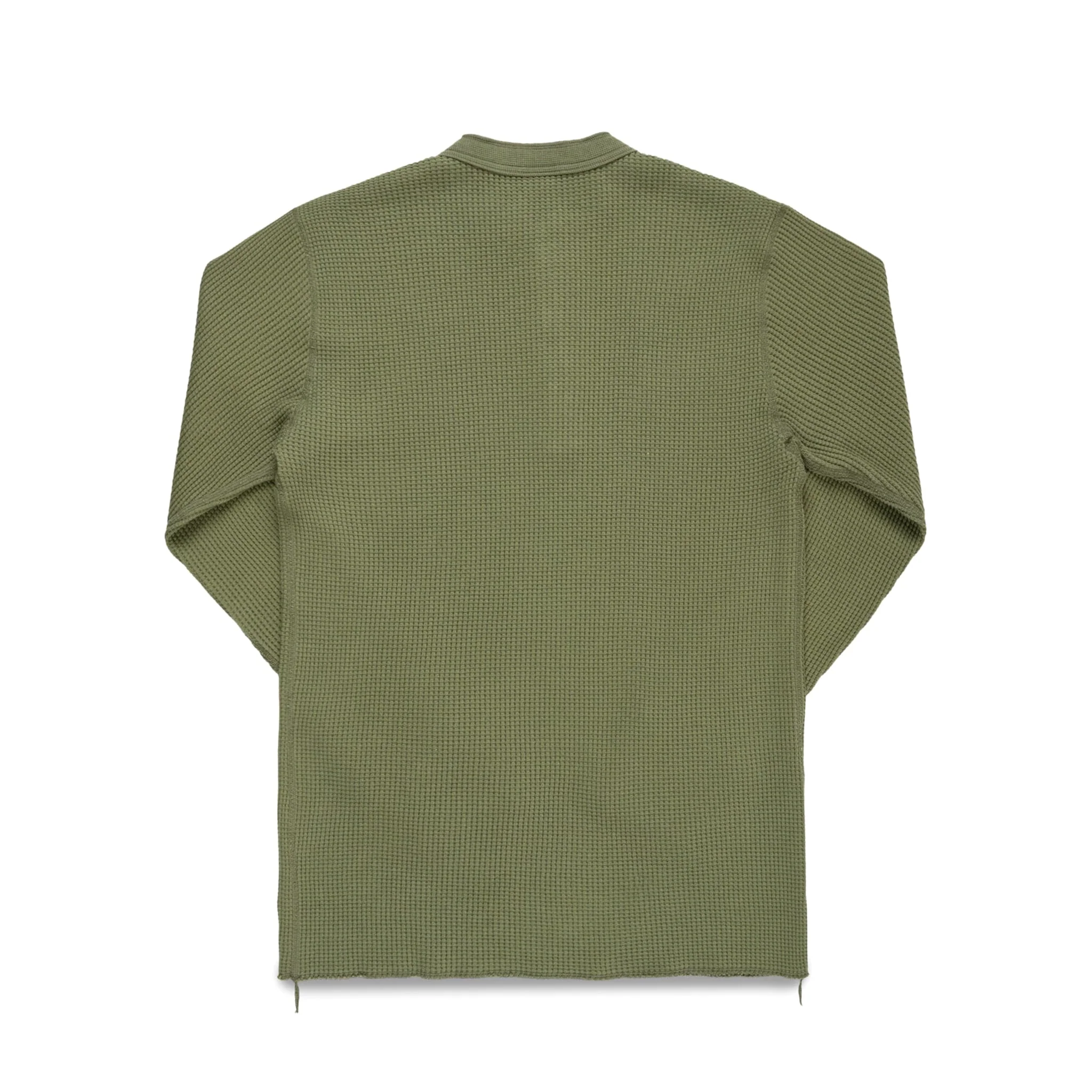 IHTL-1213-OLV Waffle Knit Long Sleeved Thermal Henley - Olive - Image 2