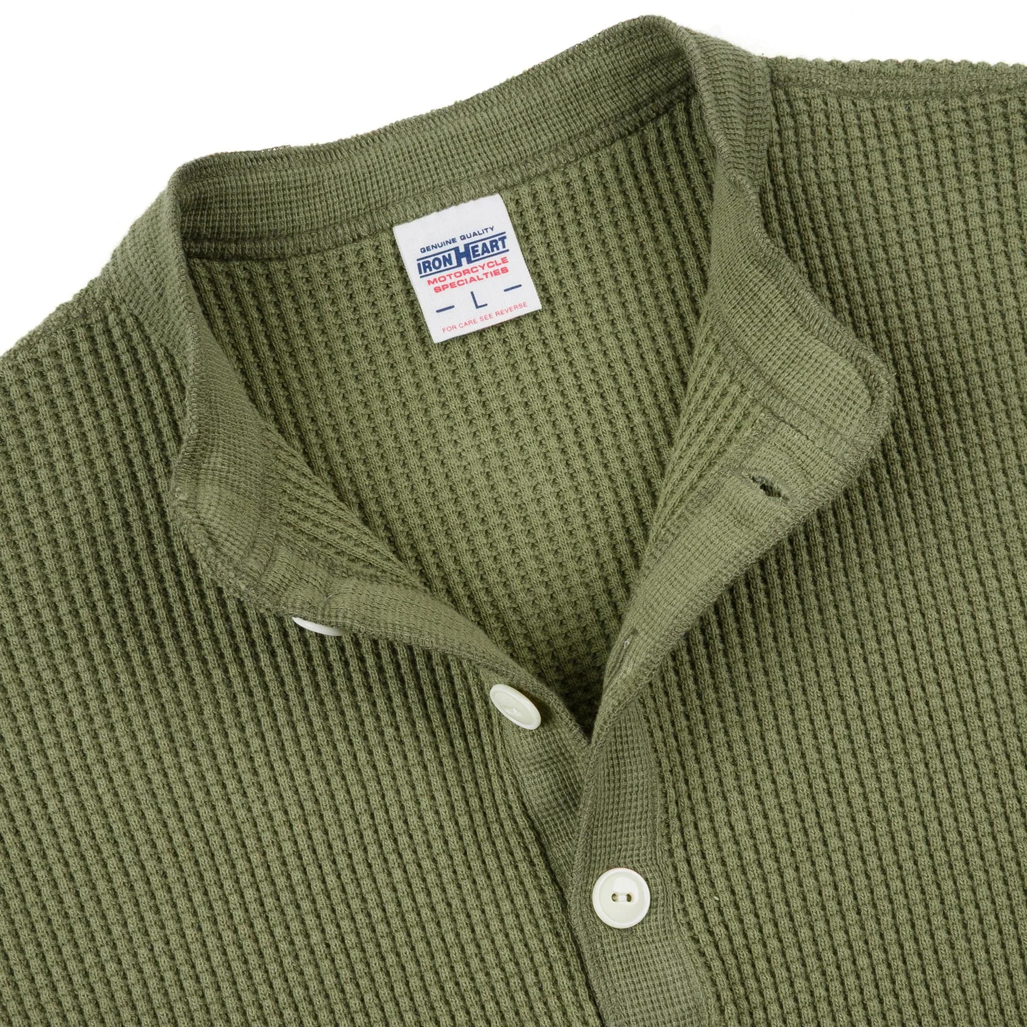 IHTL-1213-OLV Waffle Knit Long Sleeved Thermal Henley - Olive - Image 4