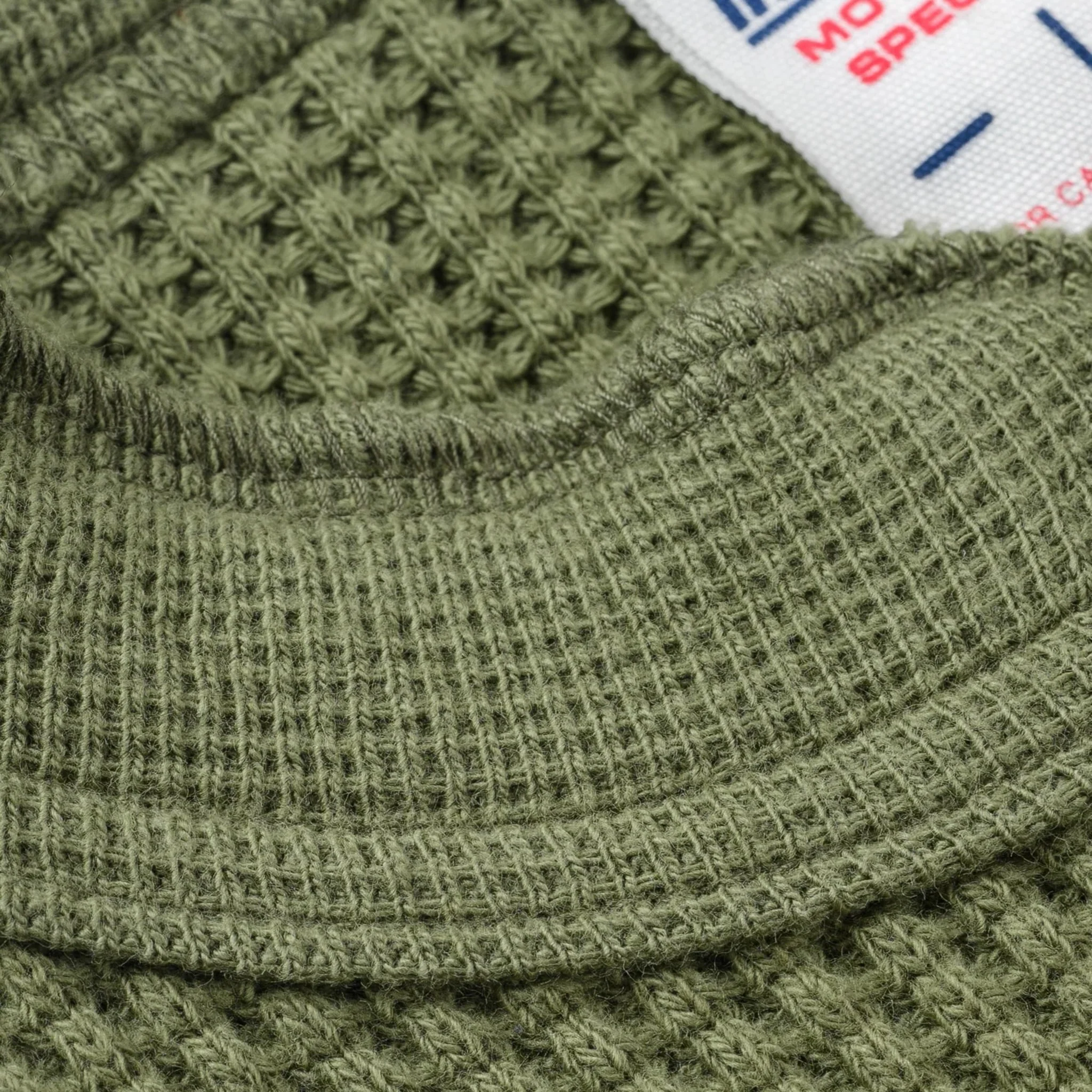 IHTL-1213-OLV Waffle Knit Long Sleeved Thermal Henley - Olive - Image 5