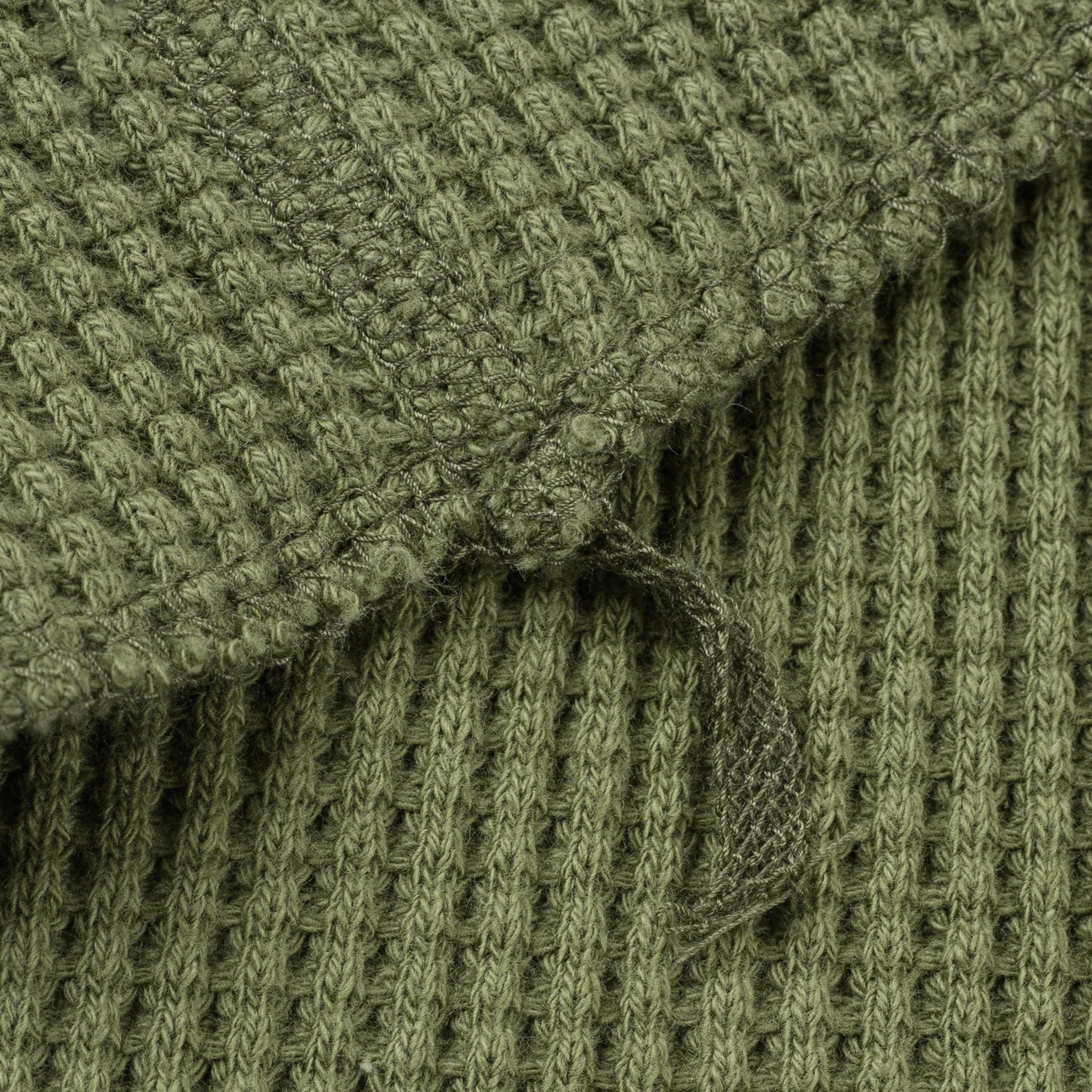 IHTL-1213-OLV Waffle Knit Long Sleeved Thermal Henley - Olive - Image 7