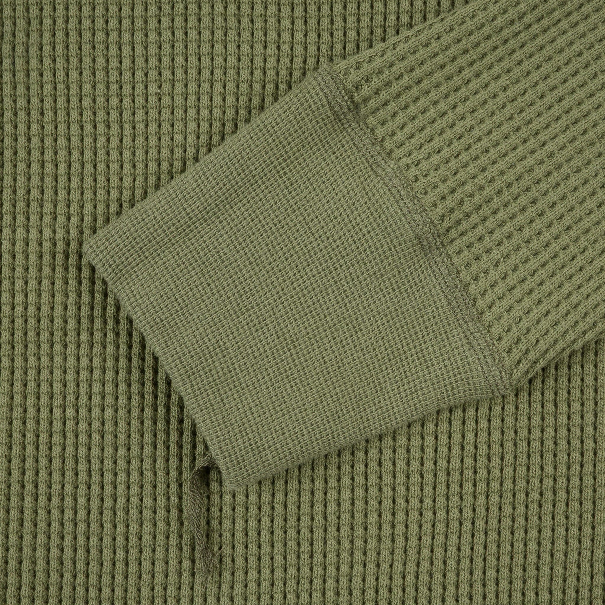 IHTL-1213-OLV Waffle Knit Long Sleeved Thermal Henley - Olive - Image 9