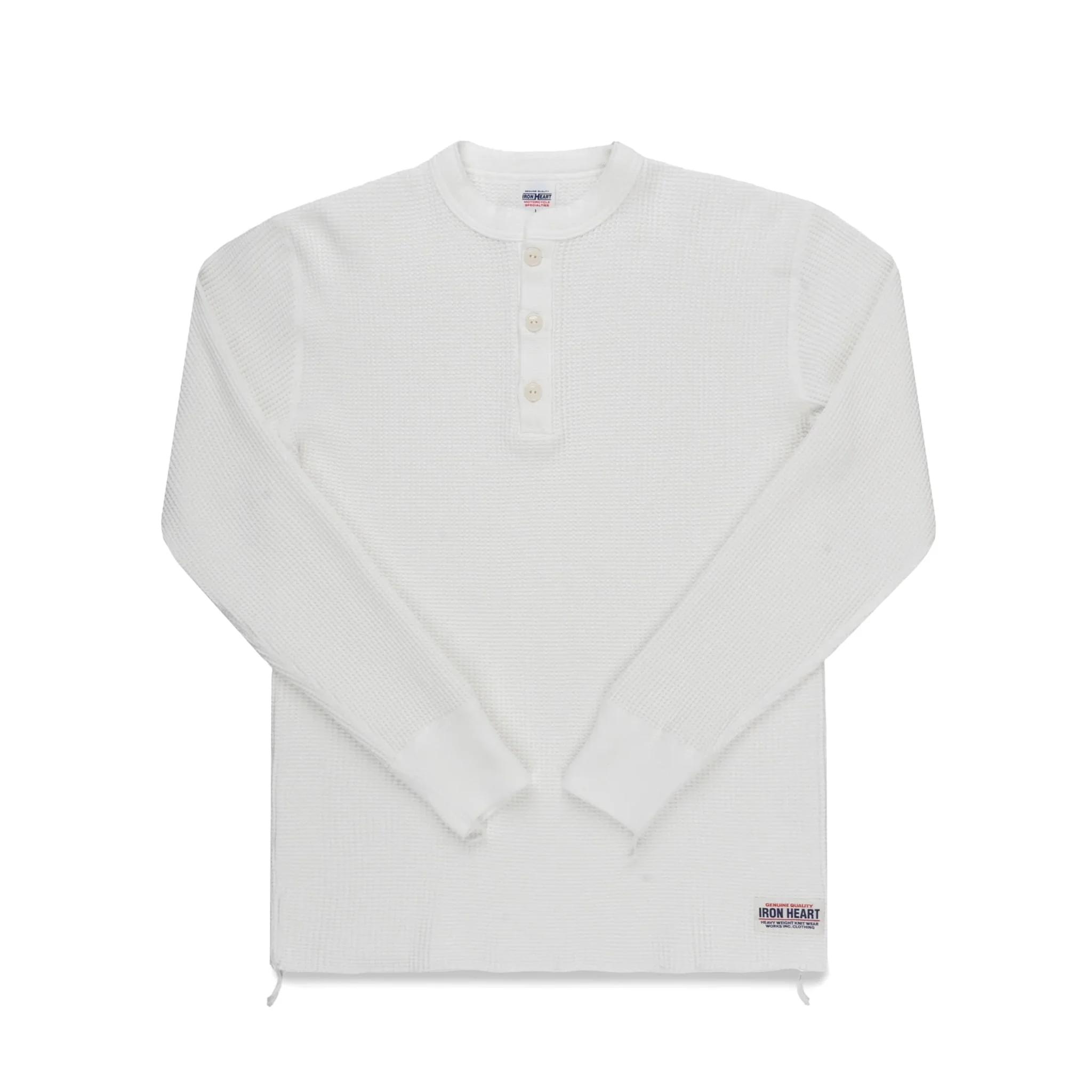 IHTL-1213-WHT Waffle Knit Long Sleeved Thermal Henley - White