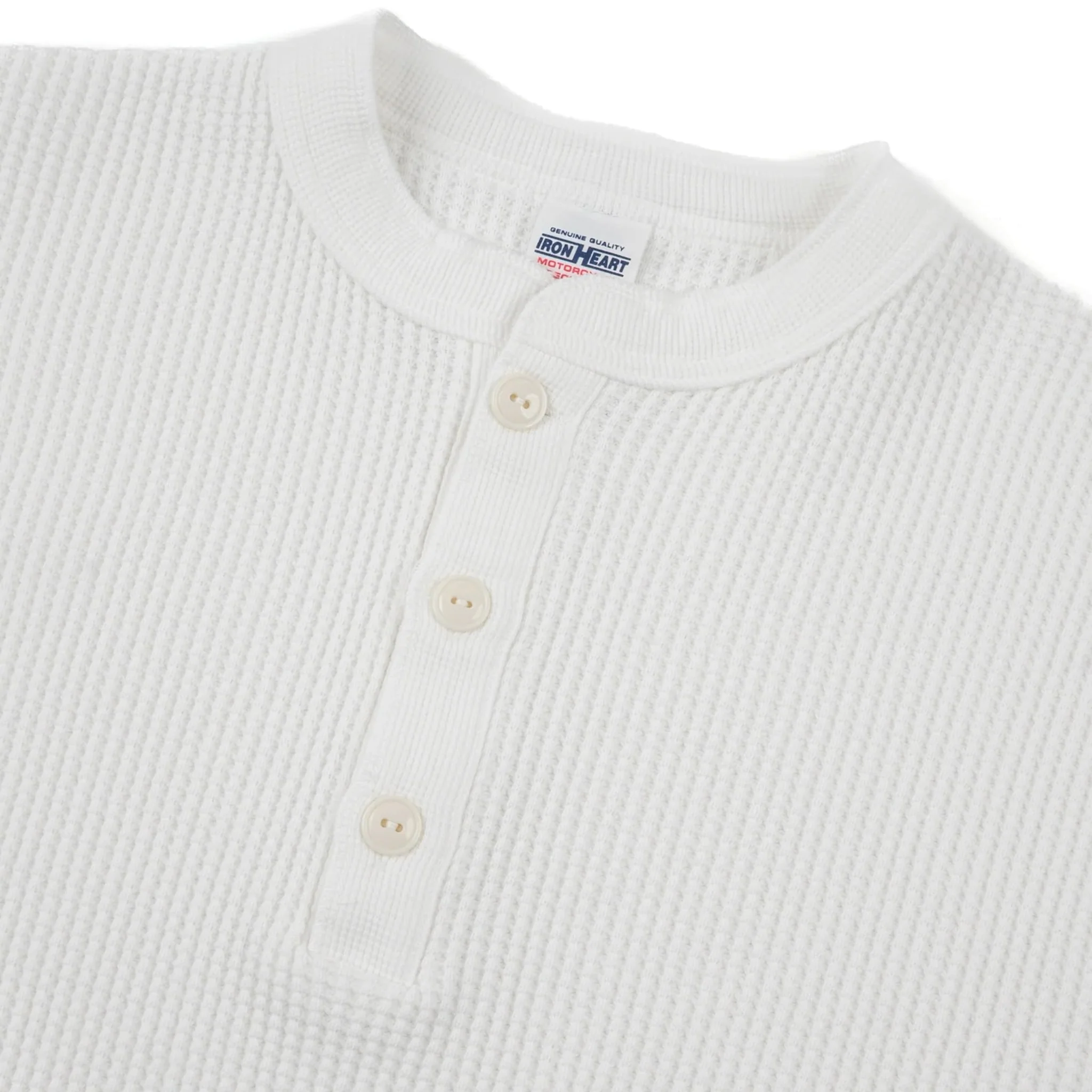 IHTL-1213-WHT Waffle Knit Long Sleeved Thermal Henley - White - Image 3