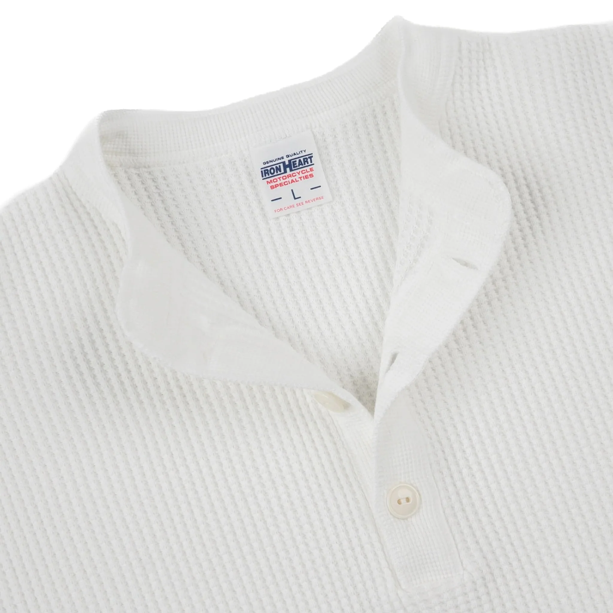 IHTL-1213-WHT Waffle Knit Long Sleeved Thermal Henley - White - Image 4