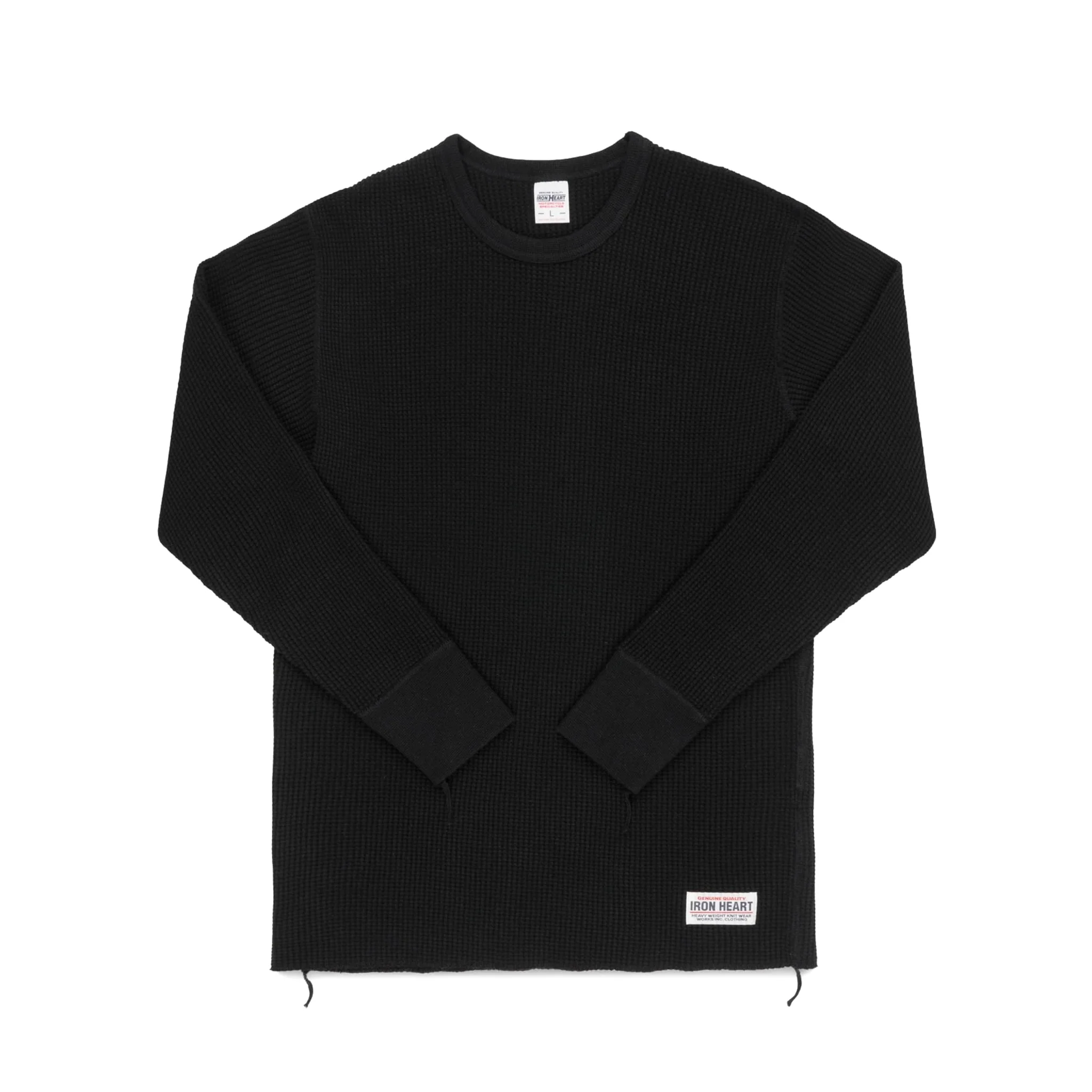 IHTL-1301-BLK Waffle Knit Long Sleeved Crew Neck Thermal Top - Black
