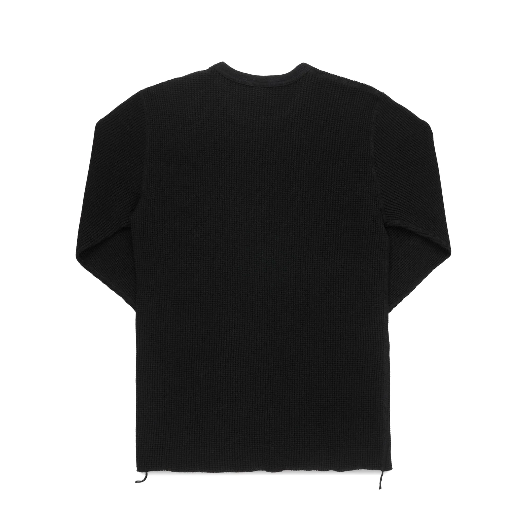 IHTL-1301-BLK Waffle Knit Long Sleeved Crew Neck Thermal Top - Black - Image 2