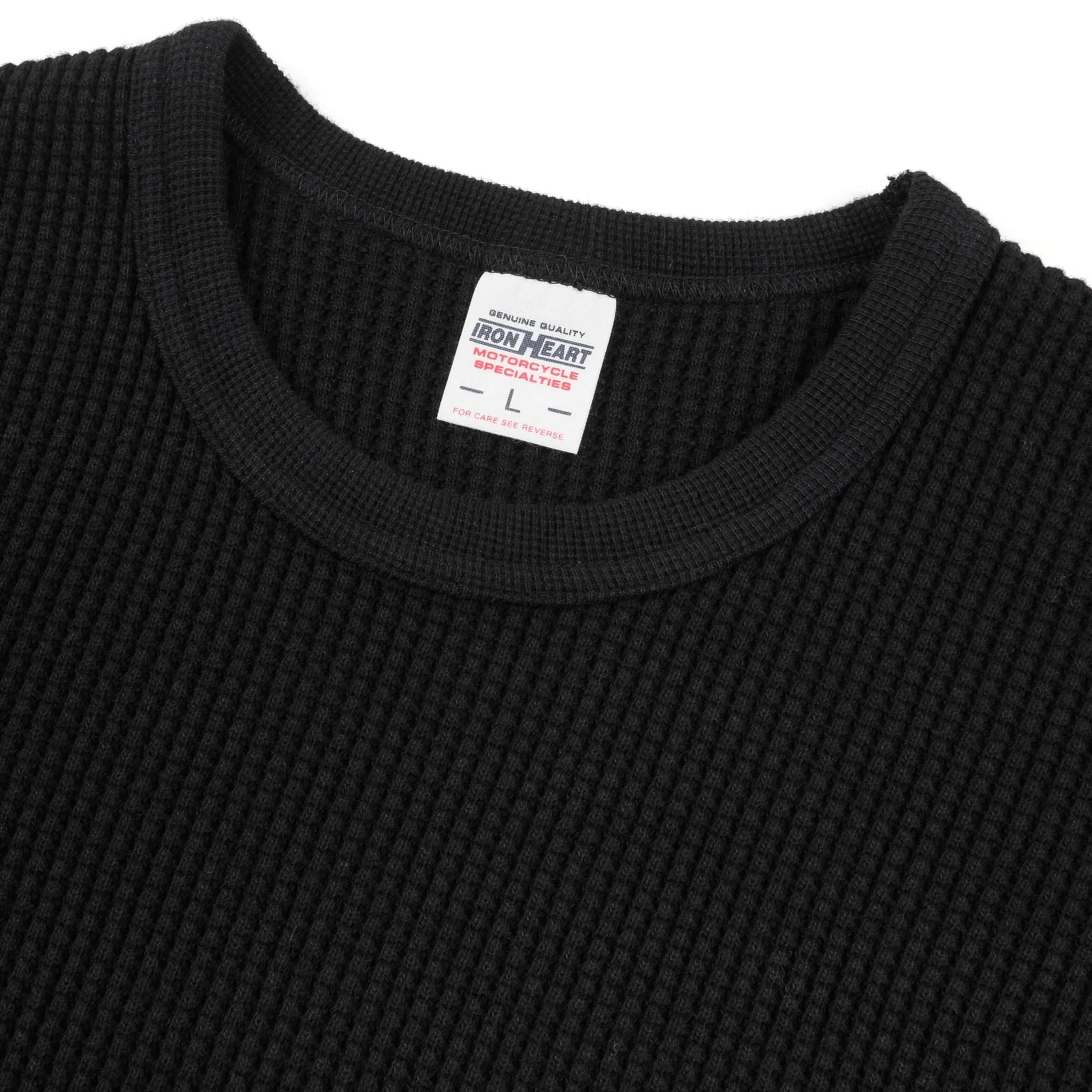 IHTL-1301-BLK Waffle Knit Long Sleeved Crew Neck Thermal Top - Black - Image 3