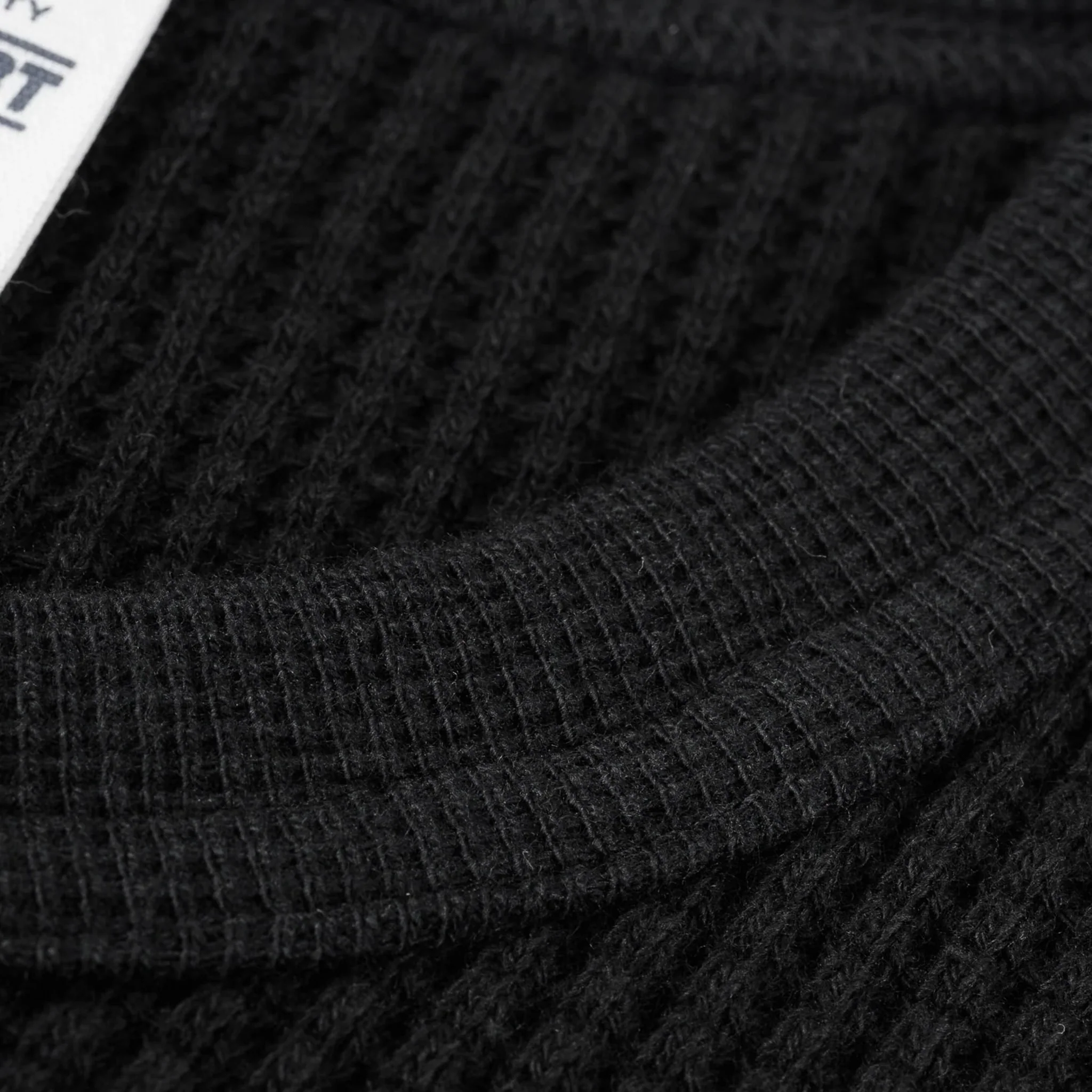 IHTL-1301-BLK Waffle Knit Long Sleeved Crew Neck Thermal Top - Black - Image 4