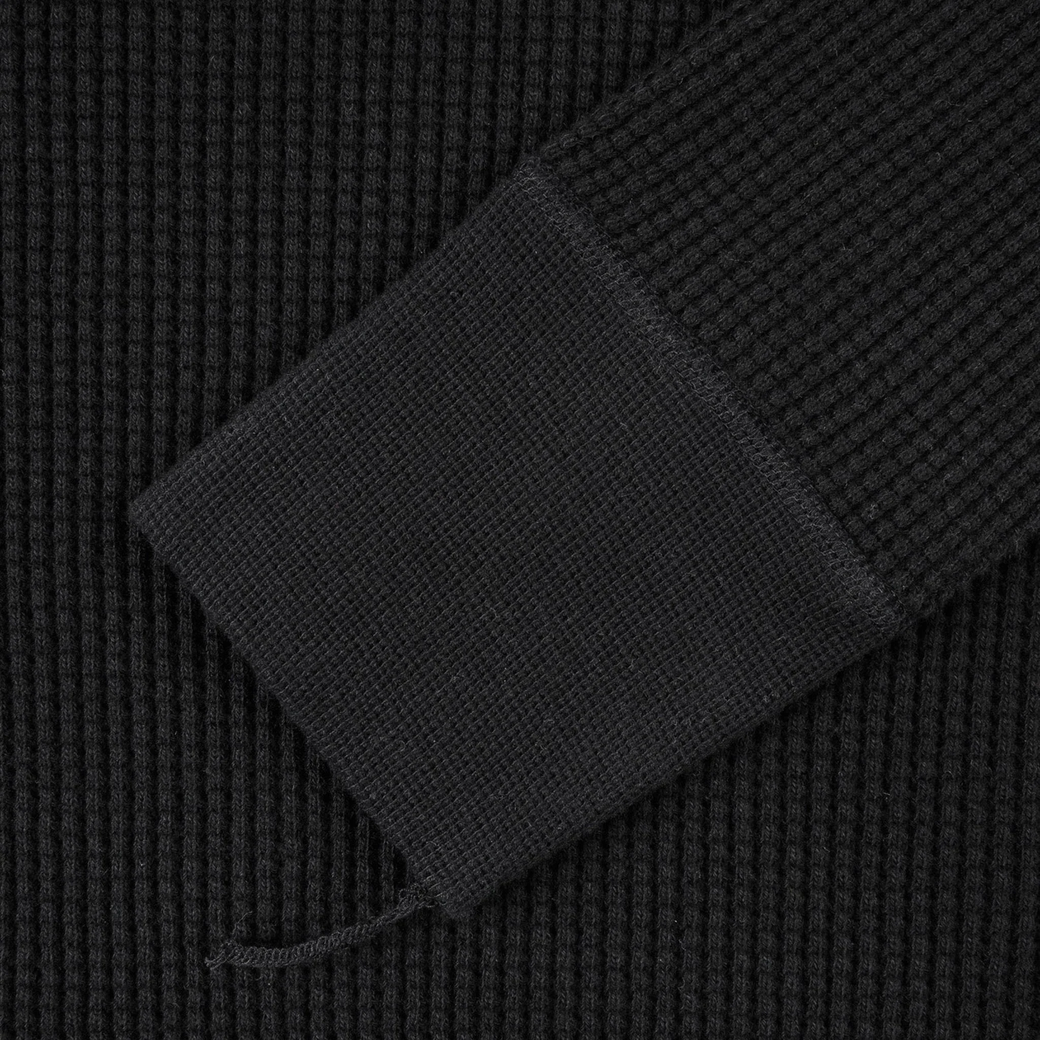 IHTL-1301-BLK Waffle Knit Long Sleeved Crew Neck Thermal Top - Black - Image 5