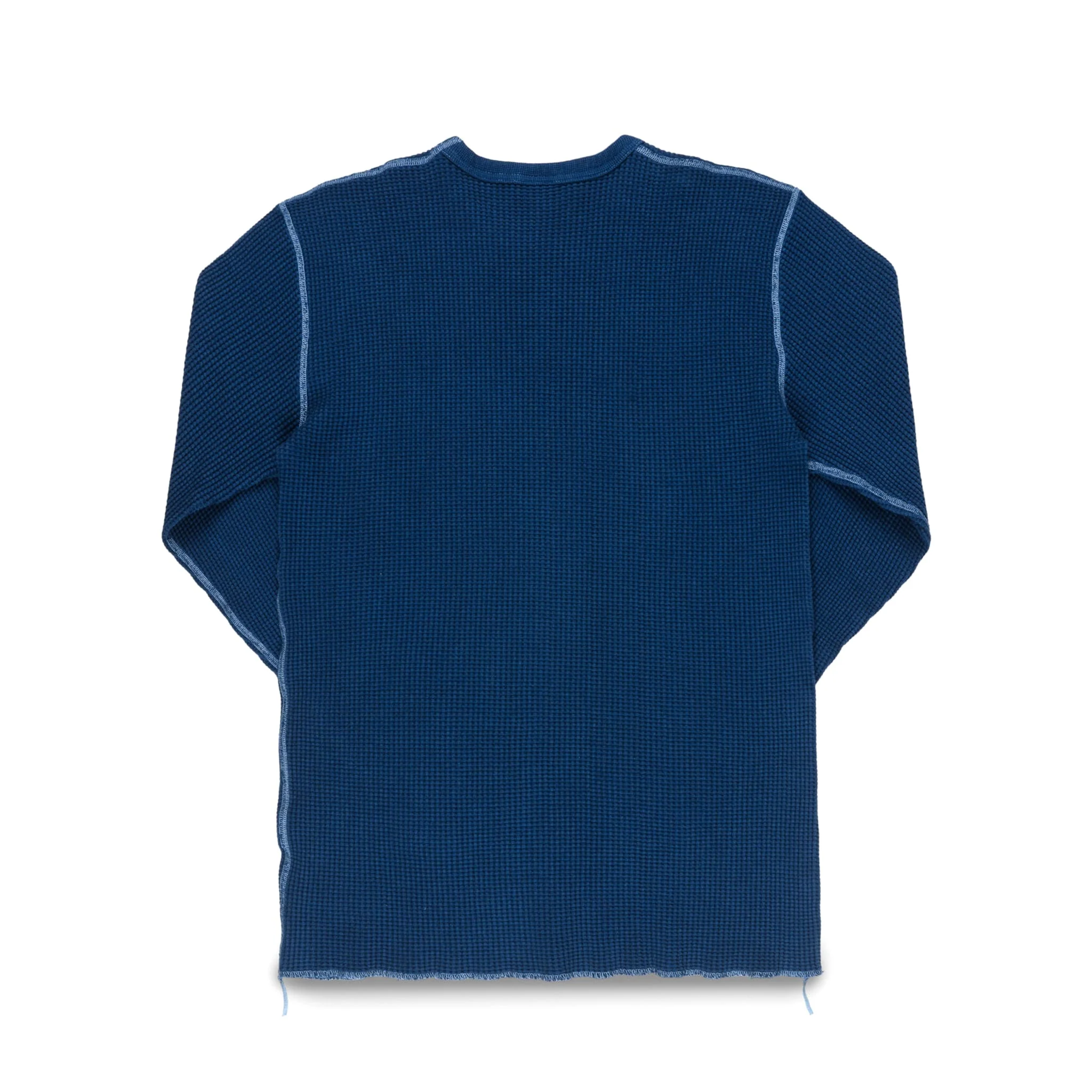 IHTL-1301-IND Waffle Knit Long Sleeved Crew Neck Thermal Top - Indigo Dyed - Image 2