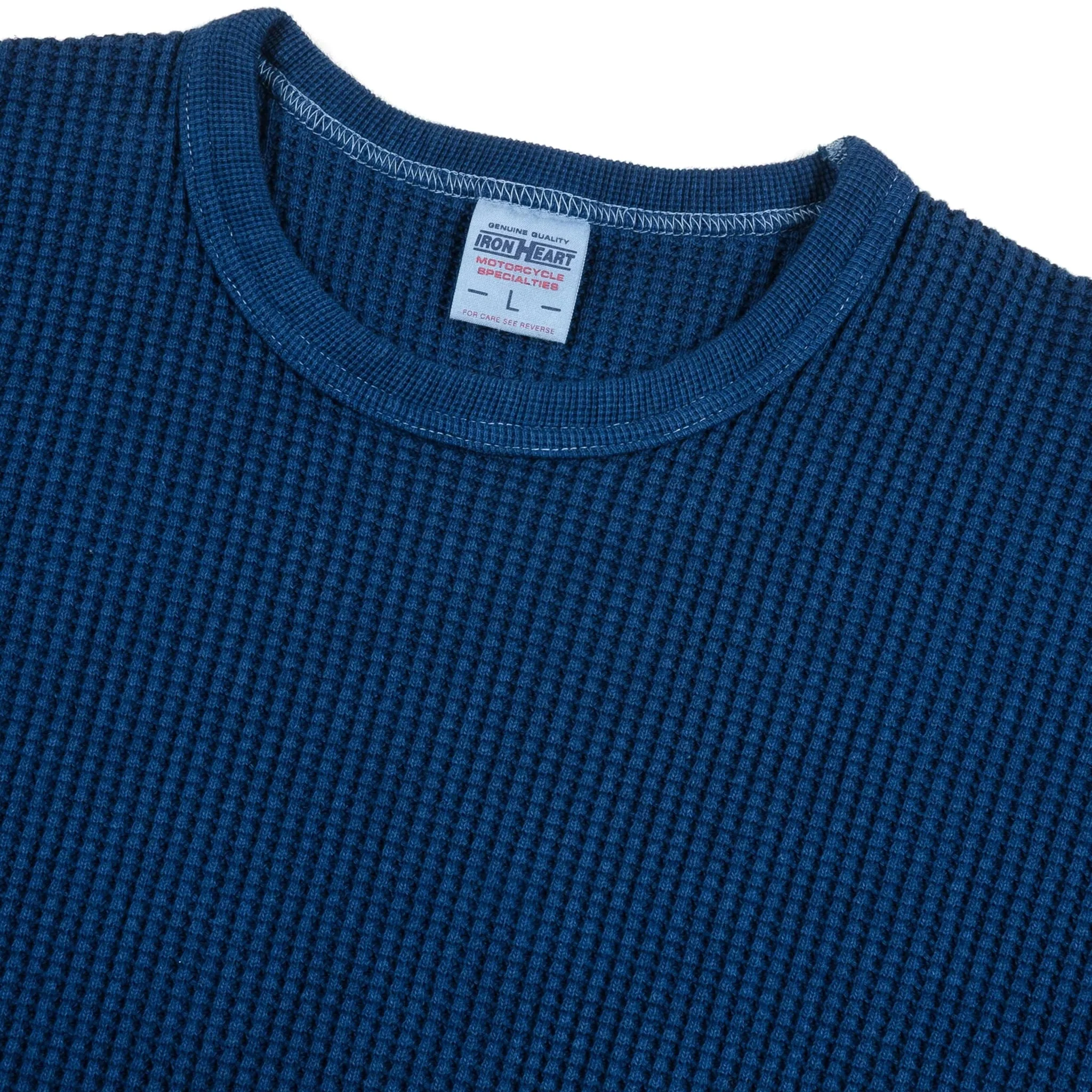 IHTL-1301-IND Waffle Knit Long Sleeved Crew Neck Thermal Top - Indigo Dyed - Image 3