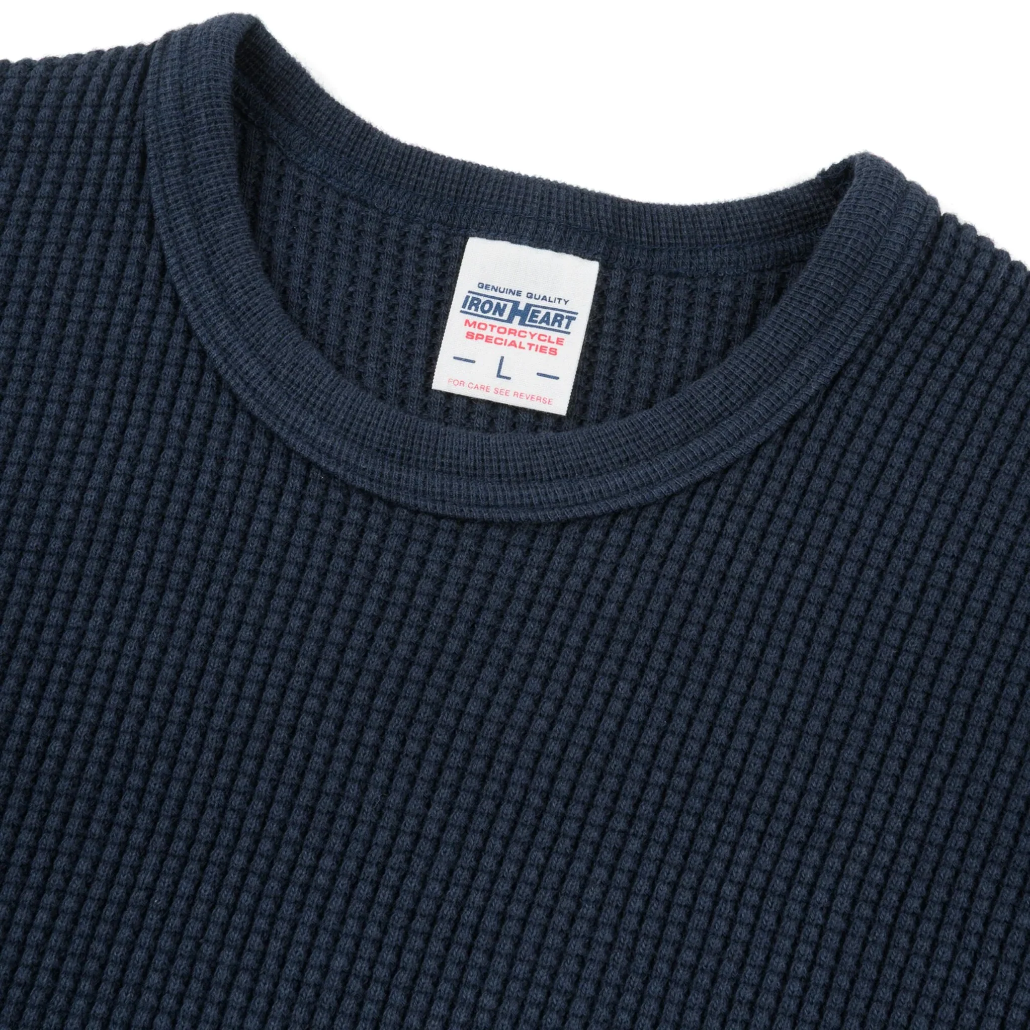 IHTL-1301-NAV Waffle Knit Long Sleeved Crew Neck Thermal Top - Navy - Image 3