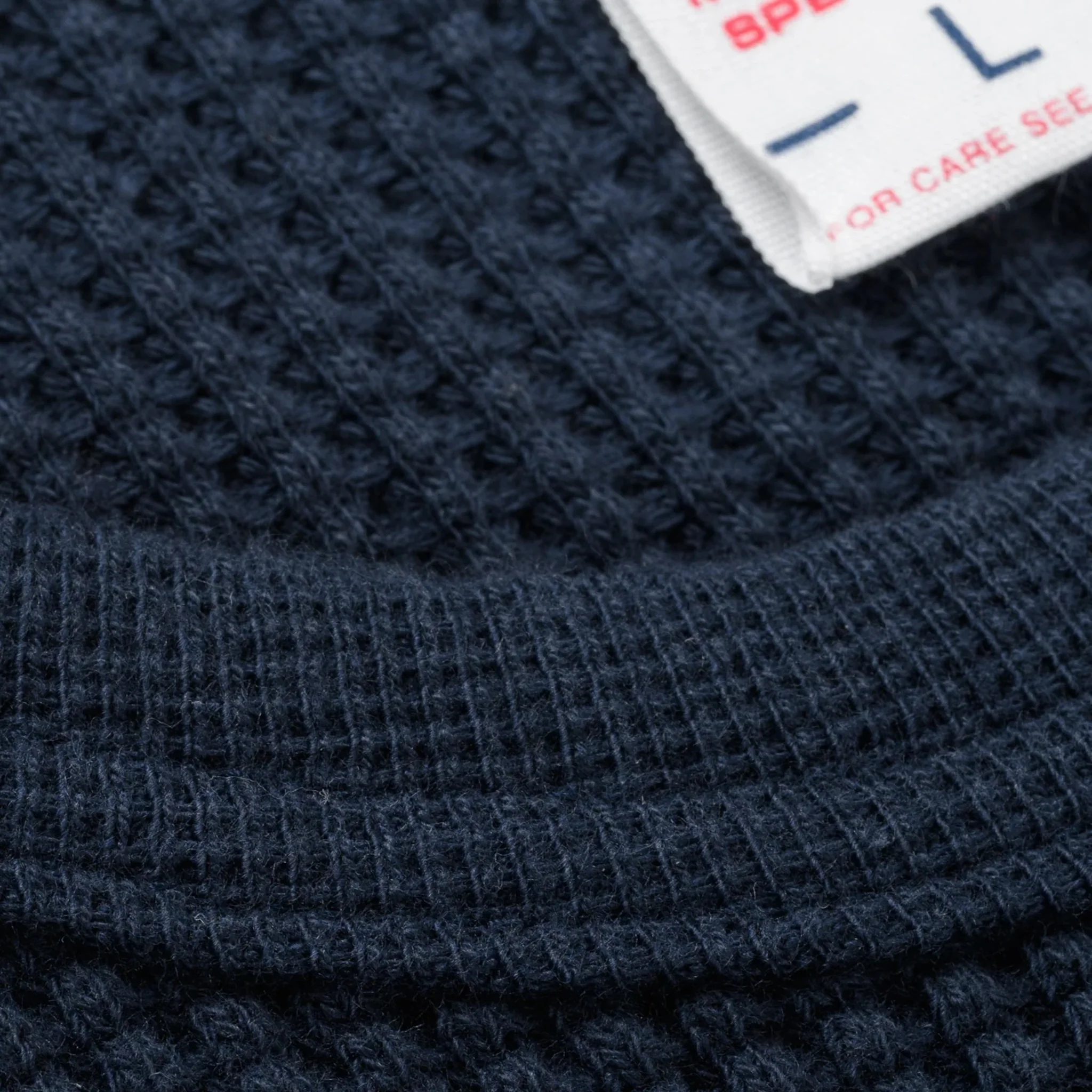 IHTL-1301-NAV Waffle Knit Long Sleeved Crew Neck Thermal Top - Navy - Image 4