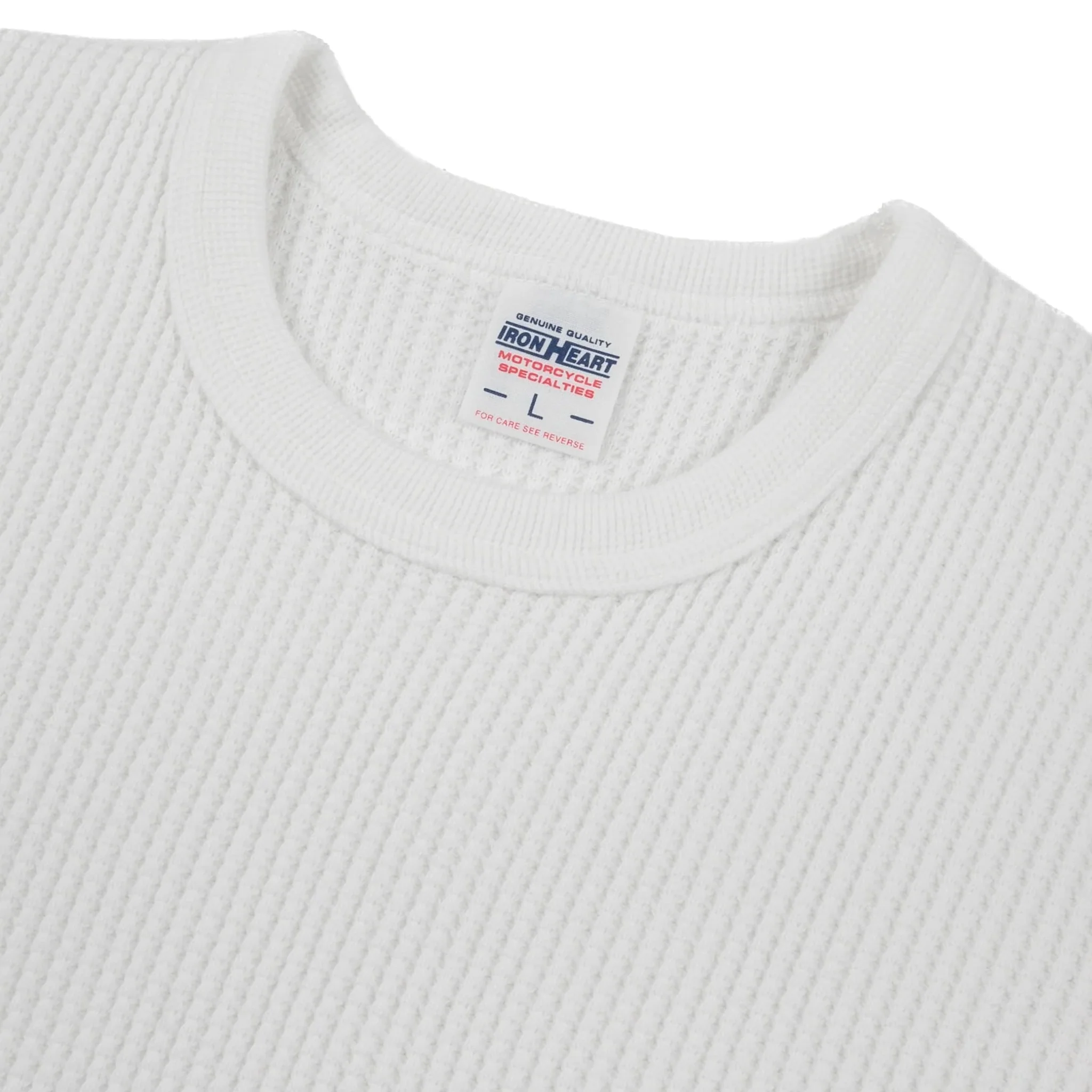 IHTL-1301-WHT Waffle Knit Long Sleeved Crew Neck Thermal Top - White - Image 3