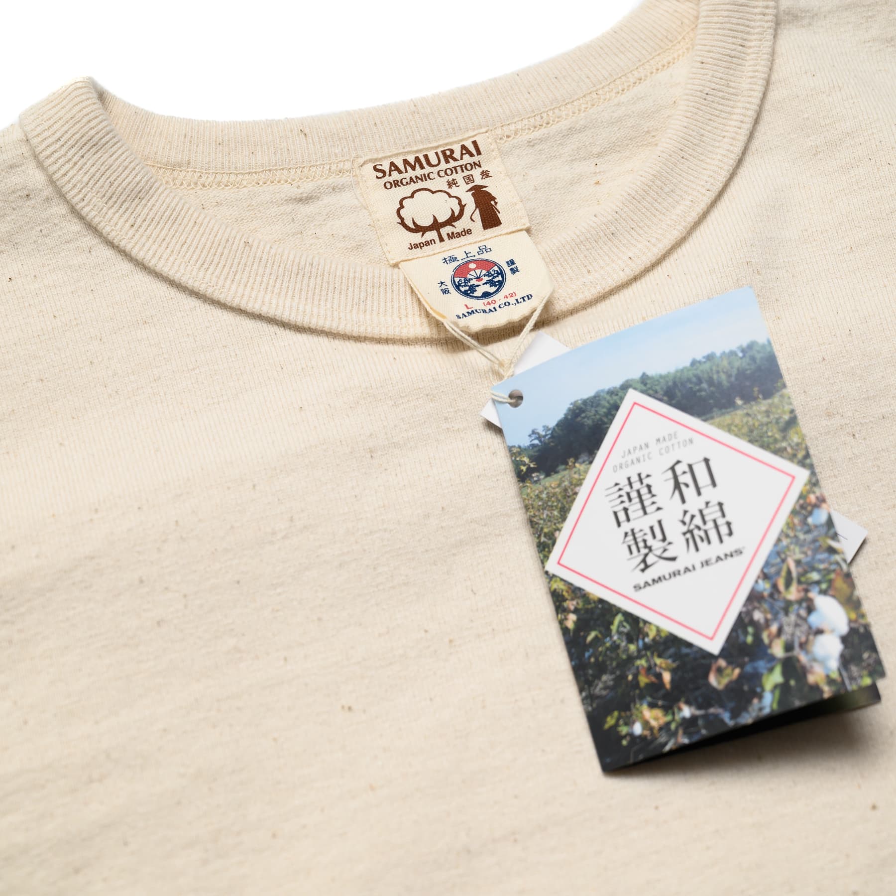 SJSLT-SC01 Japanese Cotton Made Crew Neck Tee - Natural - Image 3