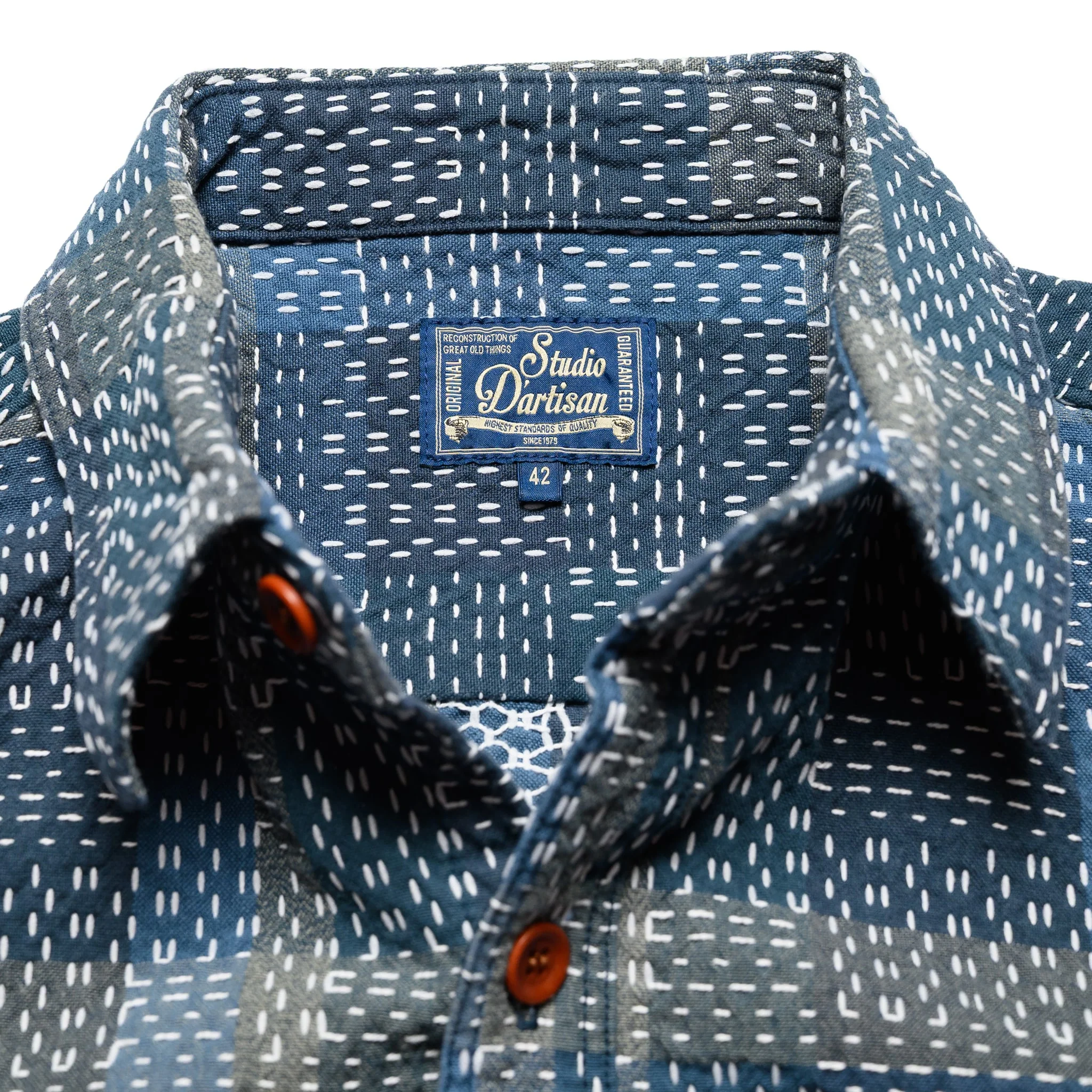 5651 Sashiko Boro Noragi Work Shirt - Blue - Image 3