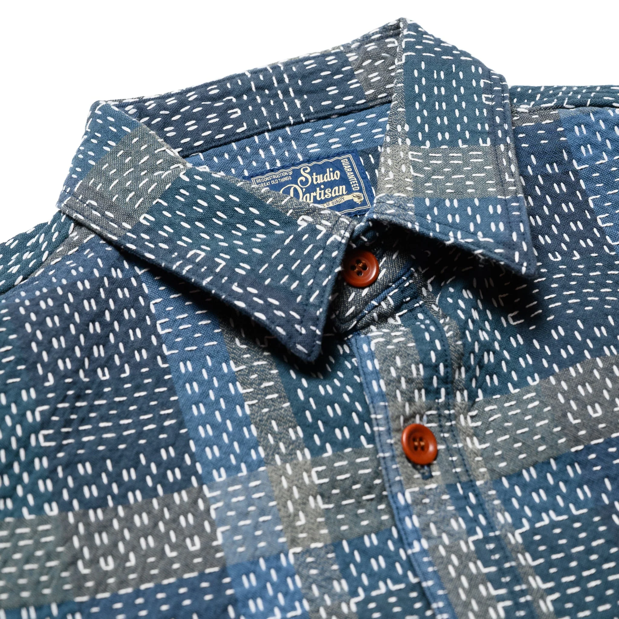 5651 Sashiko Boro Noragi Work Shirt - Blue - Image 4