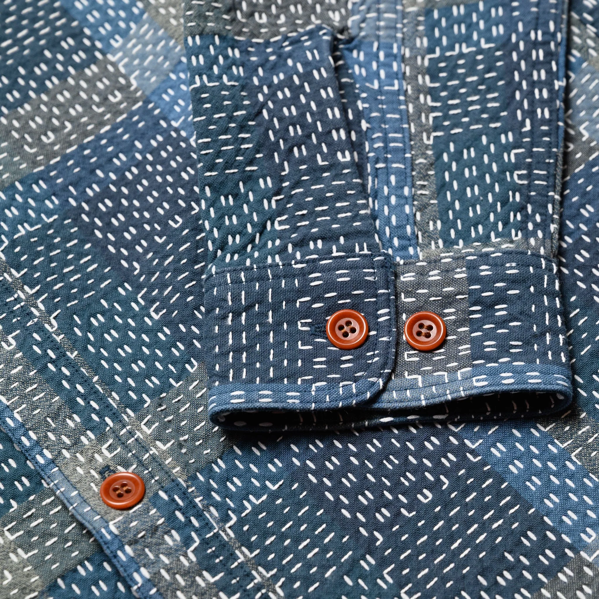 5651 Sashiko Boro Noragi Work Shirt - Blue - Image 8