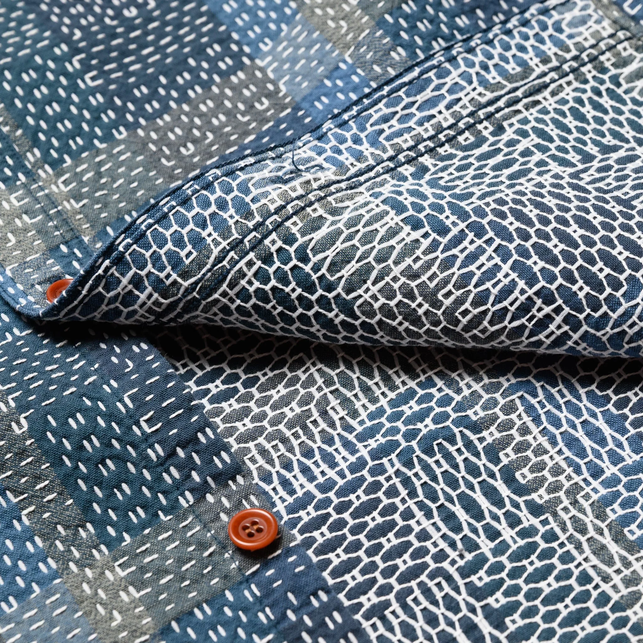 5651 Sashiko Boro Noragi Work Shirt - Blue - Image 9