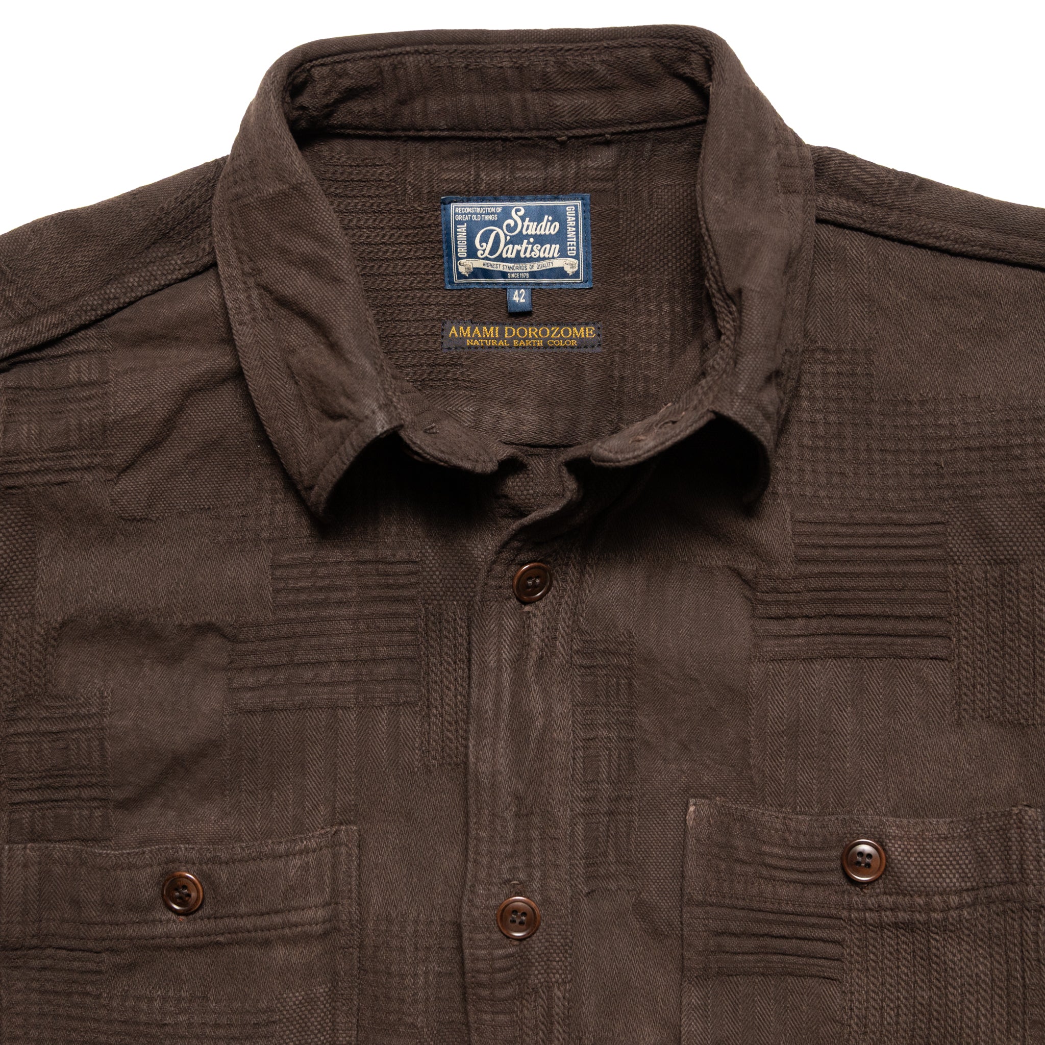 5717 "Amami Dorozome" Boro Jacquard Shirt - Dark Brown - Image 3