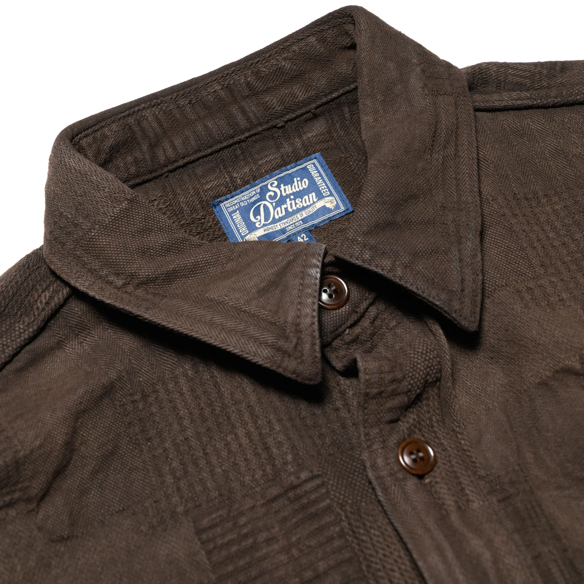 5717 "Amami Dorozome" Boro Jacquard Shirt - Dark Brown - Image 4