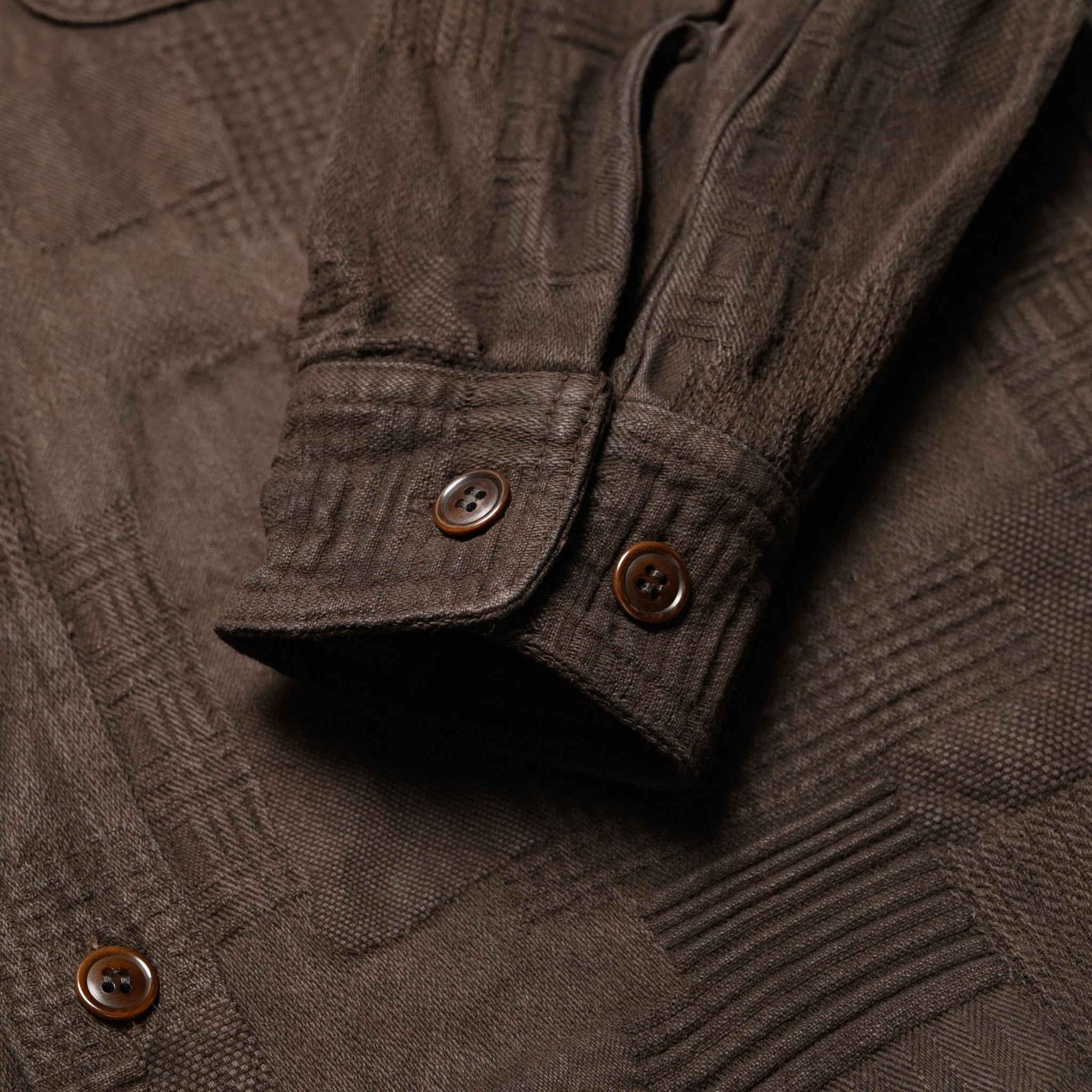 5717 "Amami Dorozome" Boro Jacquard Shirt - Dark Brown - Image 7