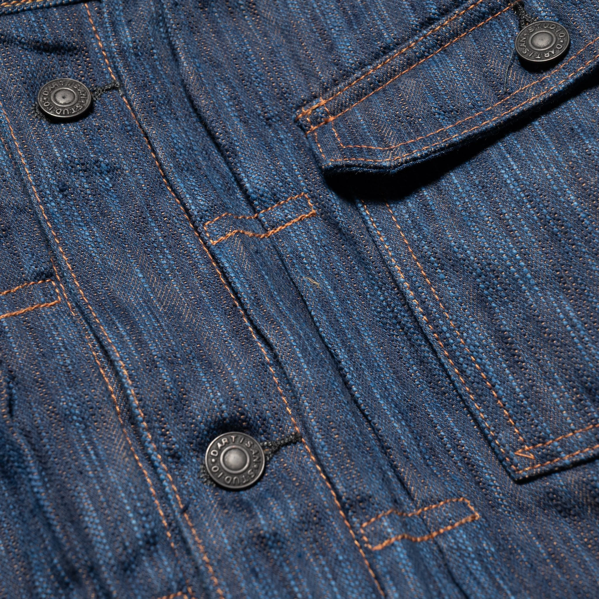 D4615 "Awa Sho-ai Kakishibu" 15oz Natural Indigo Kakishibu Selvedge Denim Type 2 Jacket - Image 8