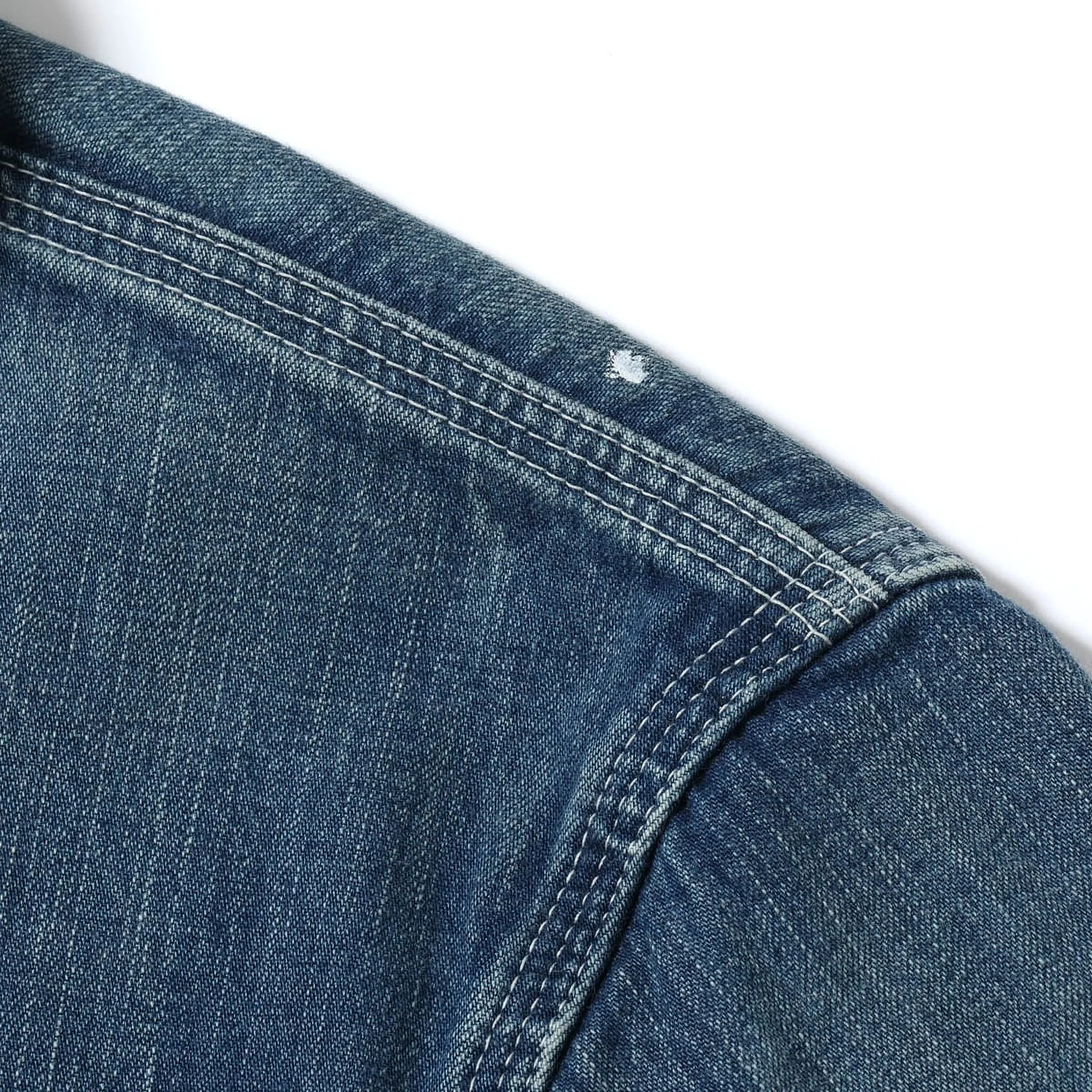 SC15708 11oz Blue Denim Work Coat Aged Model - Image 11