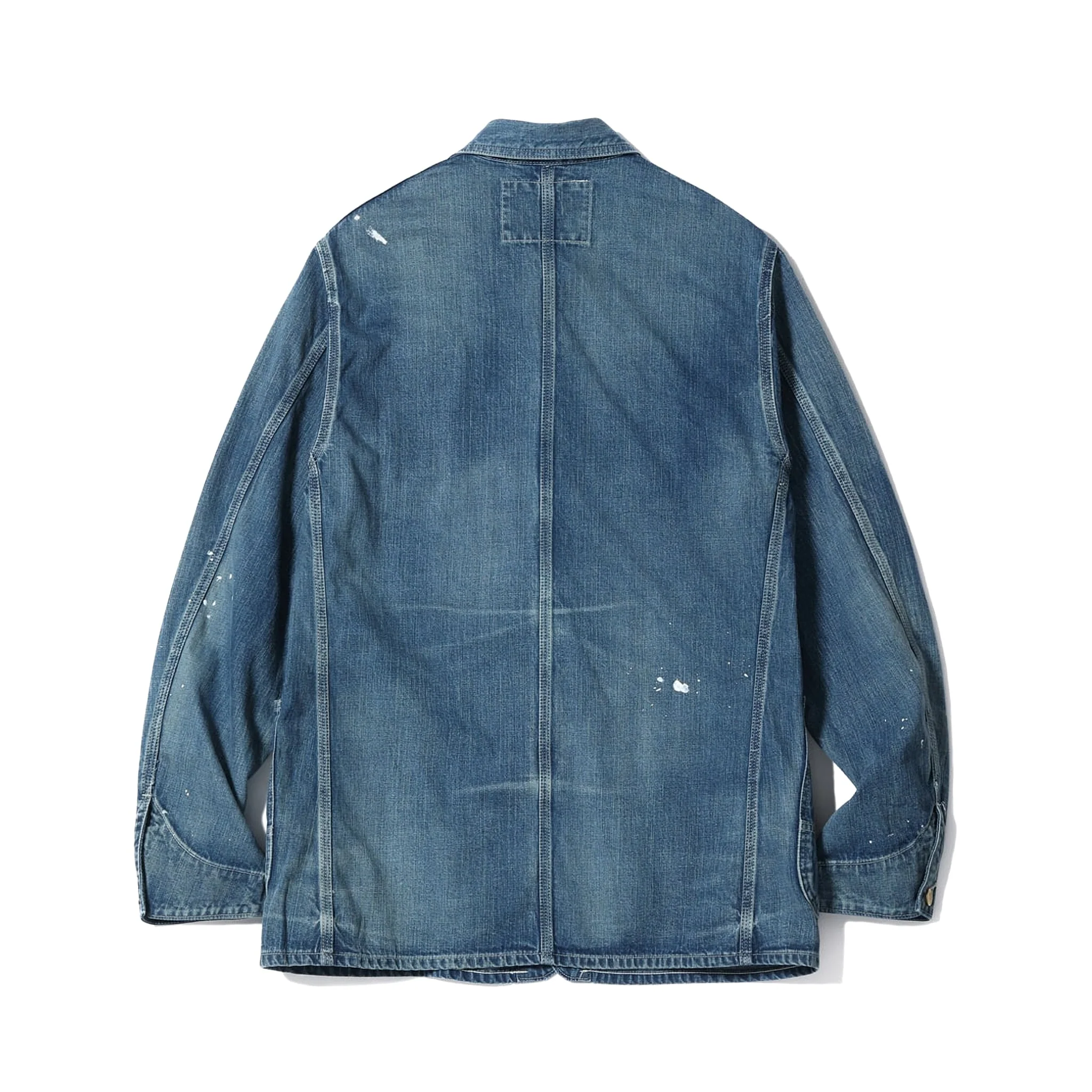 SC15708 11oz Blue Denim Work Coat Aged Model - Image 2