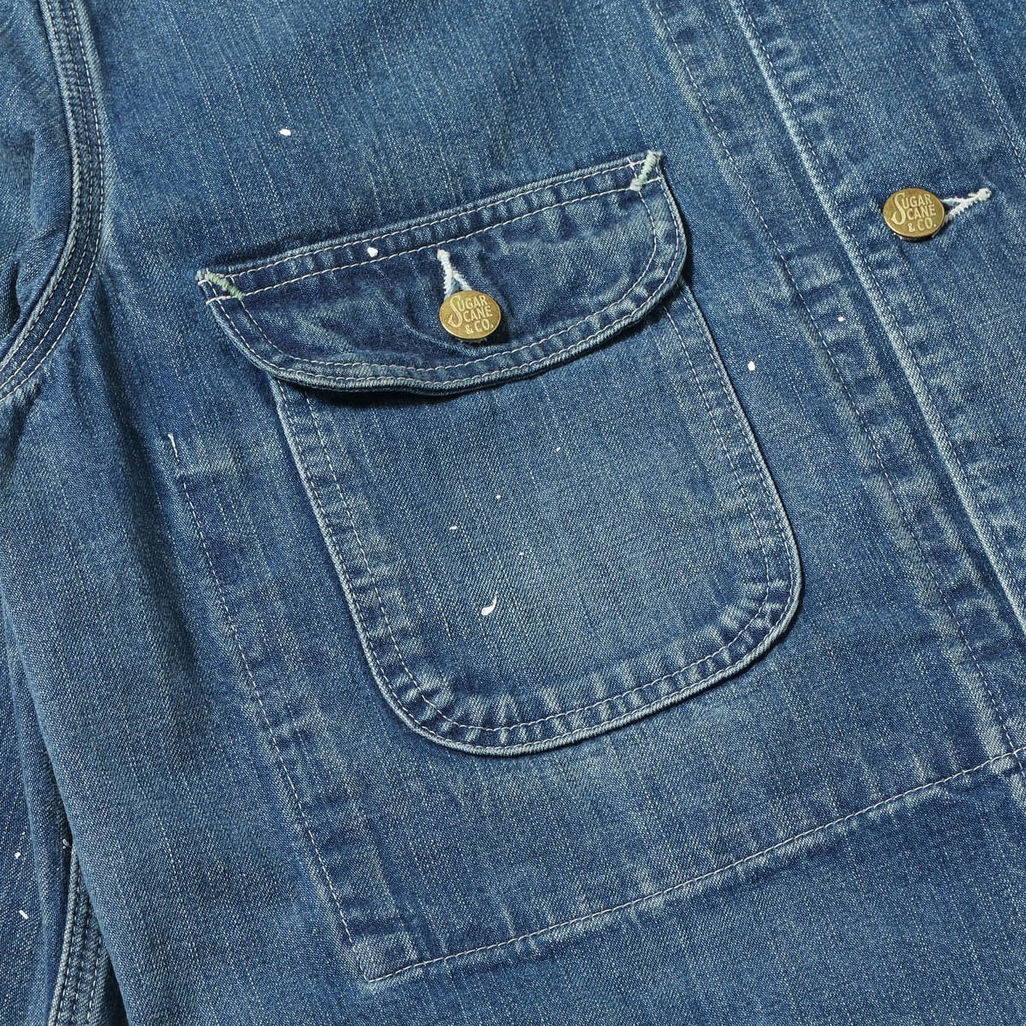 SC15708 11oz Blue Denim Work Coat Aged Model - Image 5