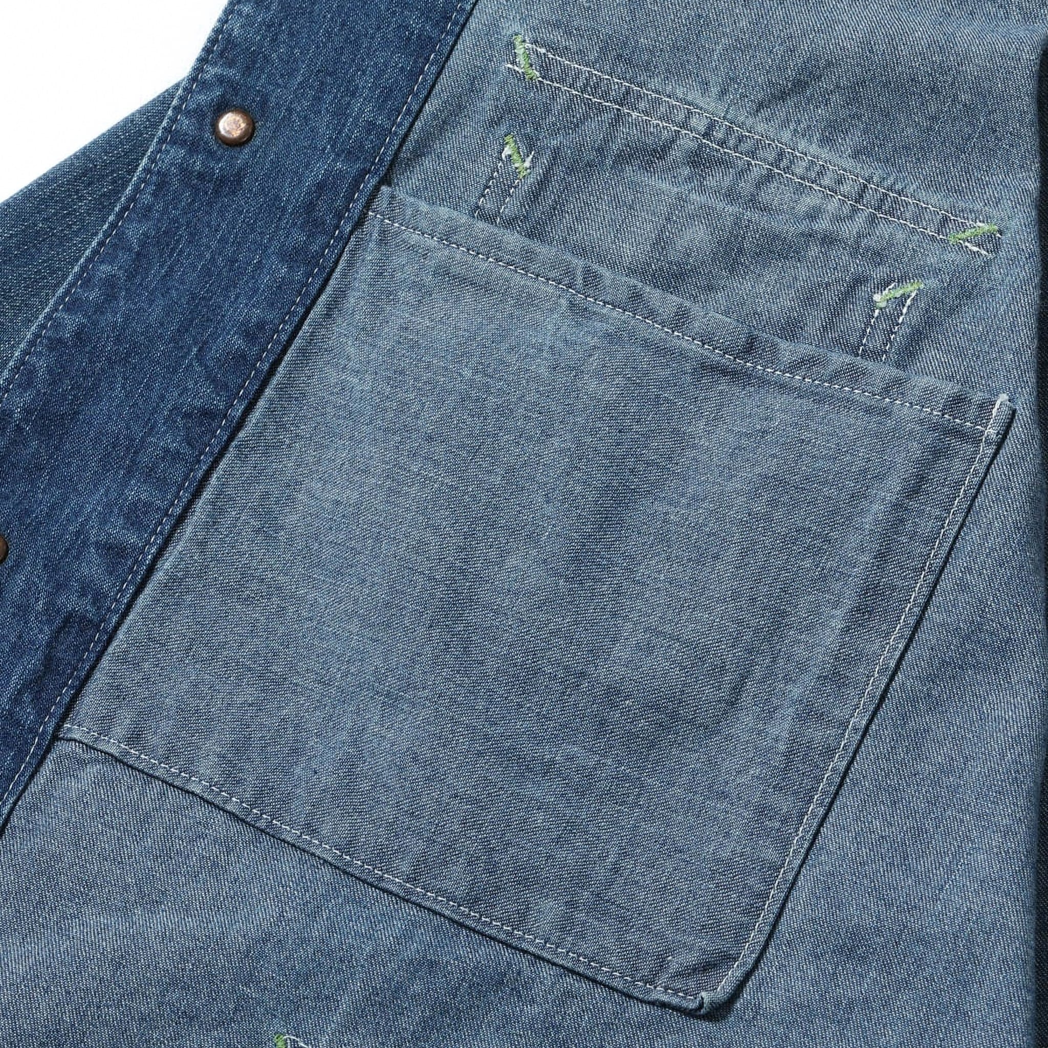 SC15708 11oz Blue Denim Work Coat Aged Model - Image 6