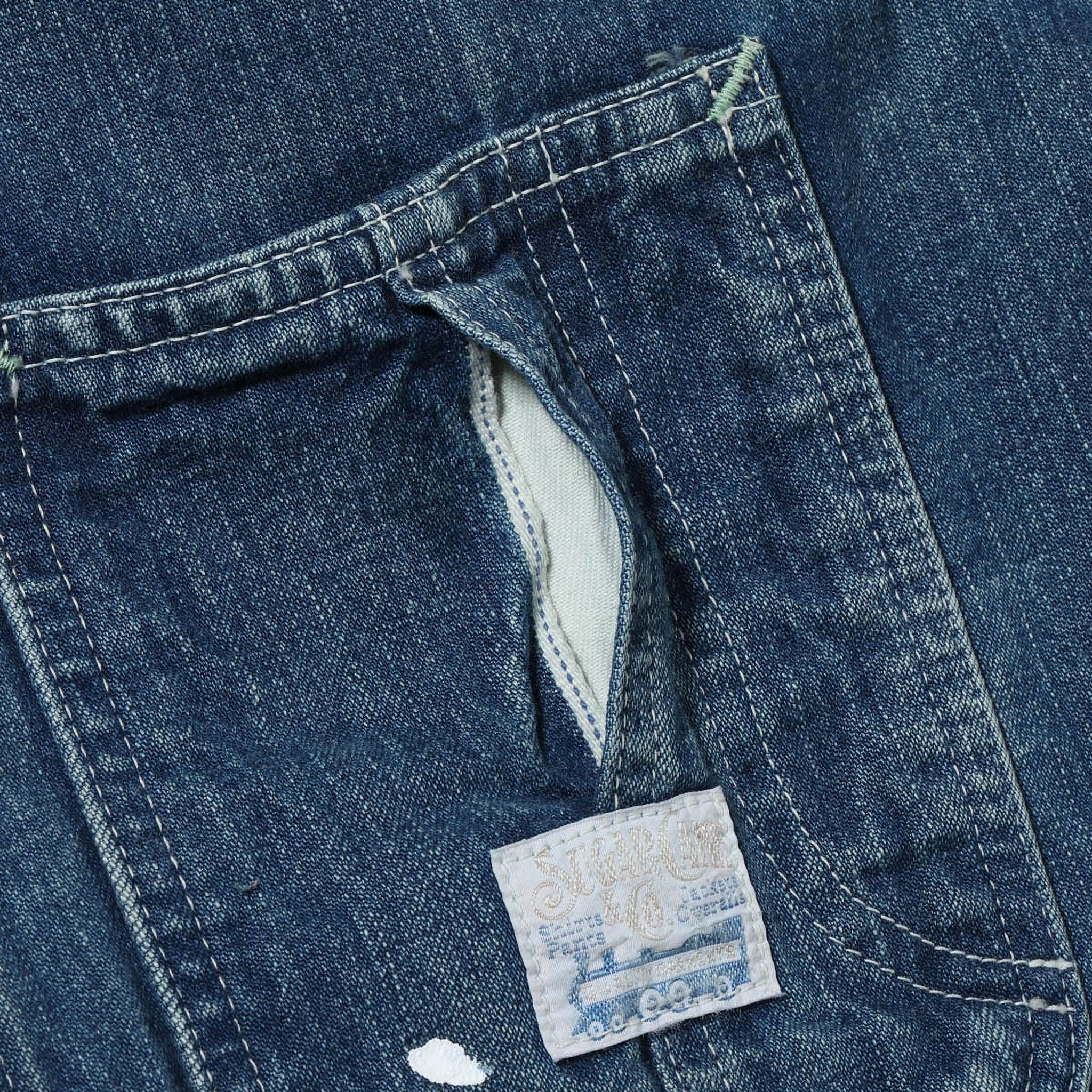 SC15708 11oz Blue Denim Work Coat Aged Model - Image 9