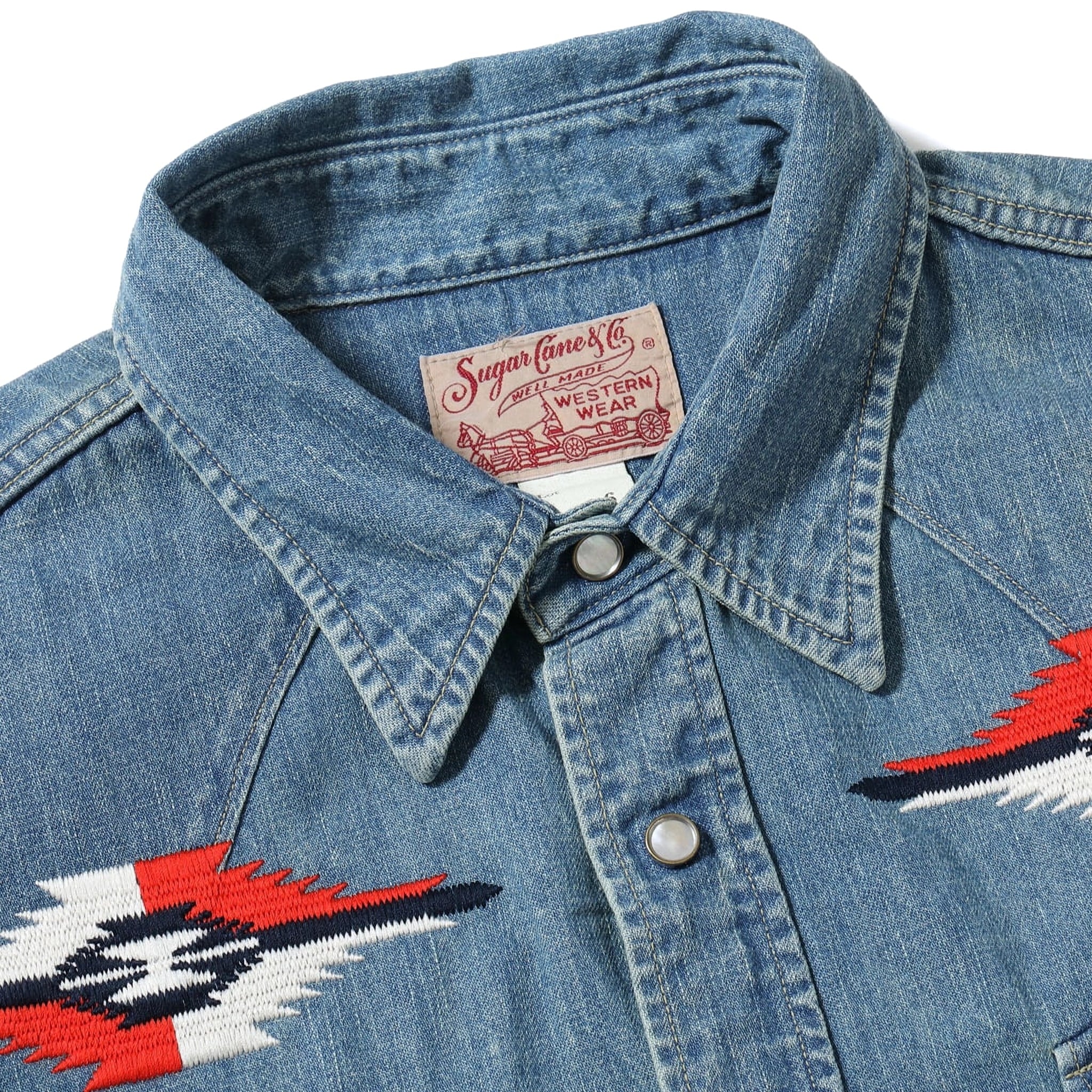 SC29473 Blue Denim Western Shirt Aged Model Embroidered - Image 3