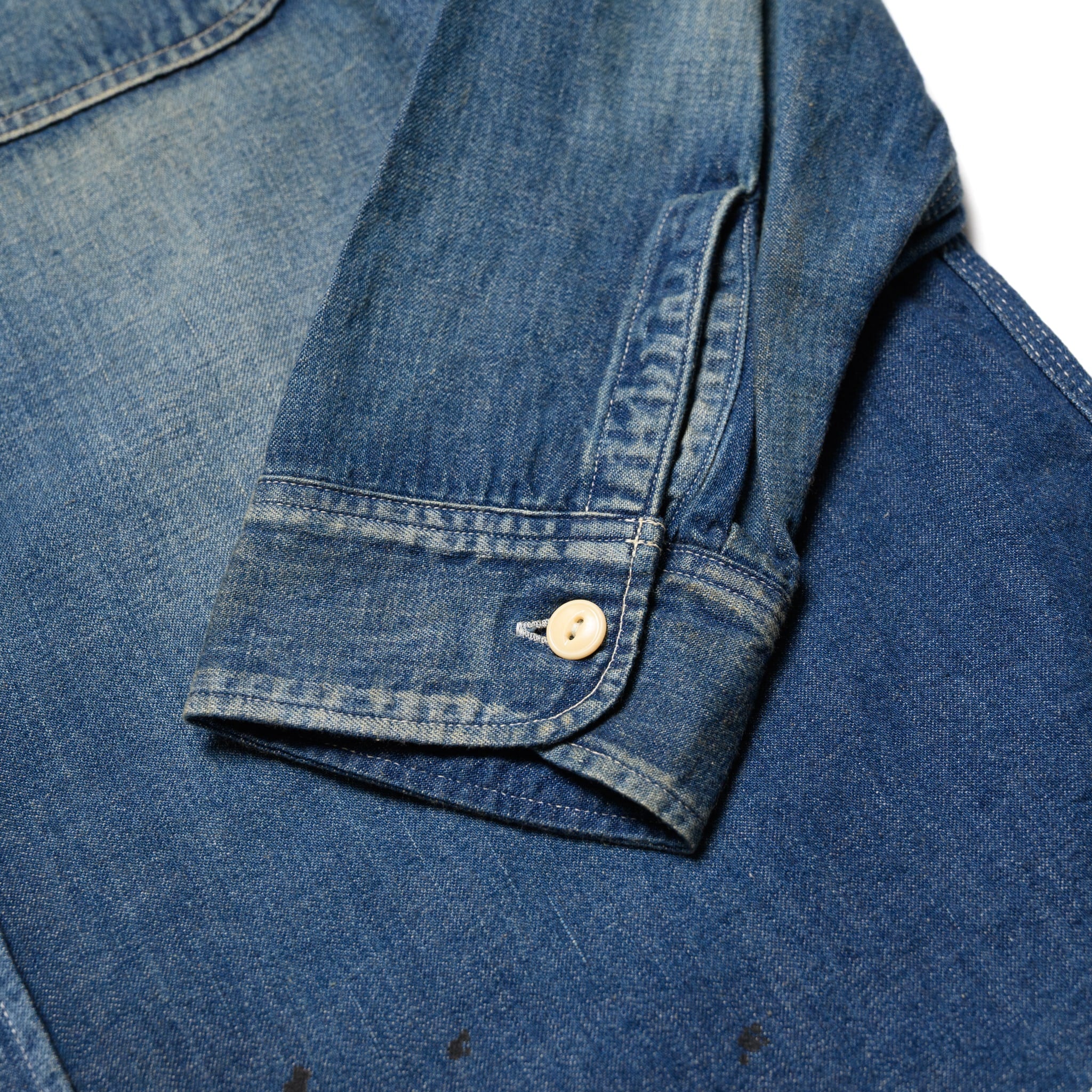 SC29474 Blue Denim Work Shirt Aged Model - Image 12