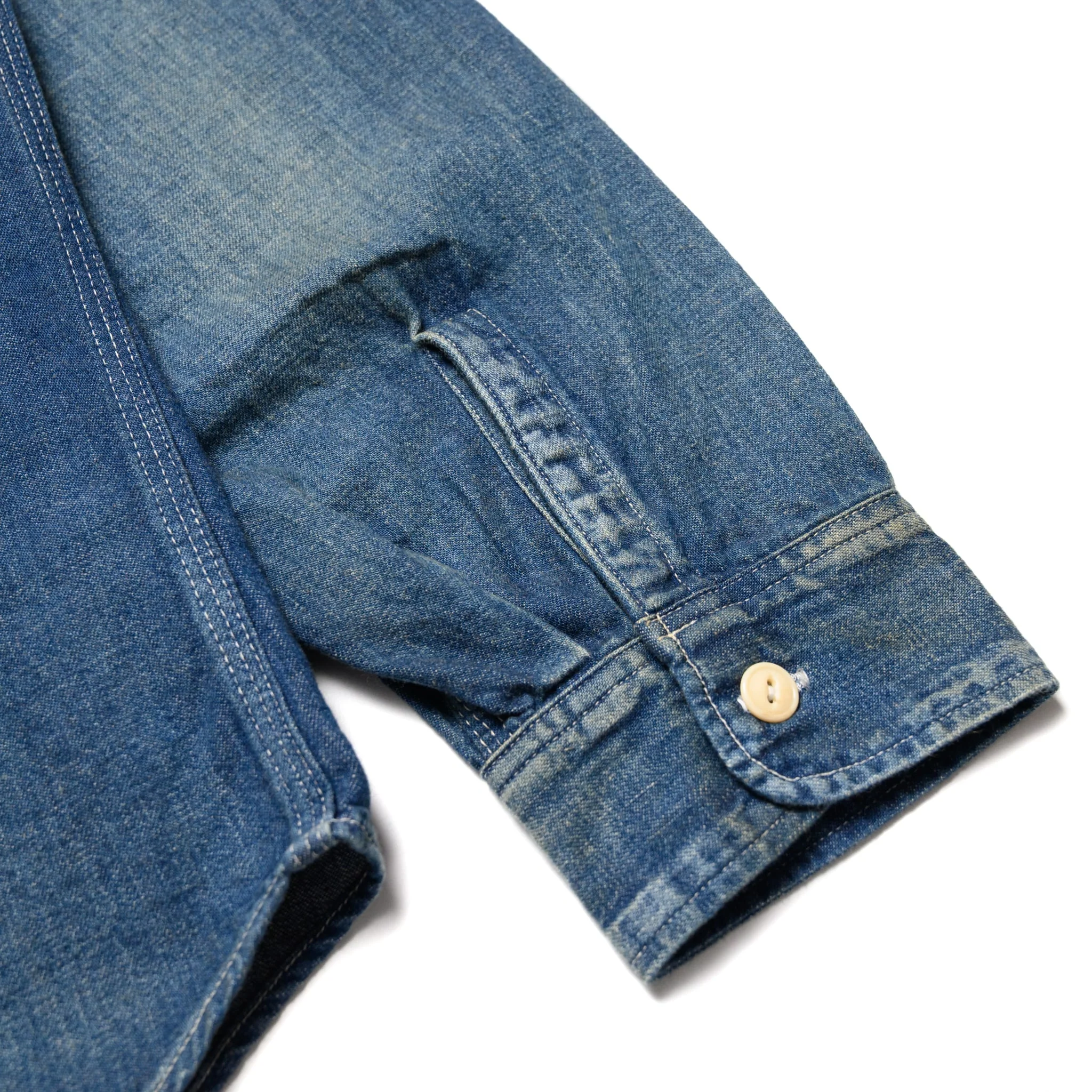 SC29474 Blue Denim Work Shirt Aged Model - Image 15