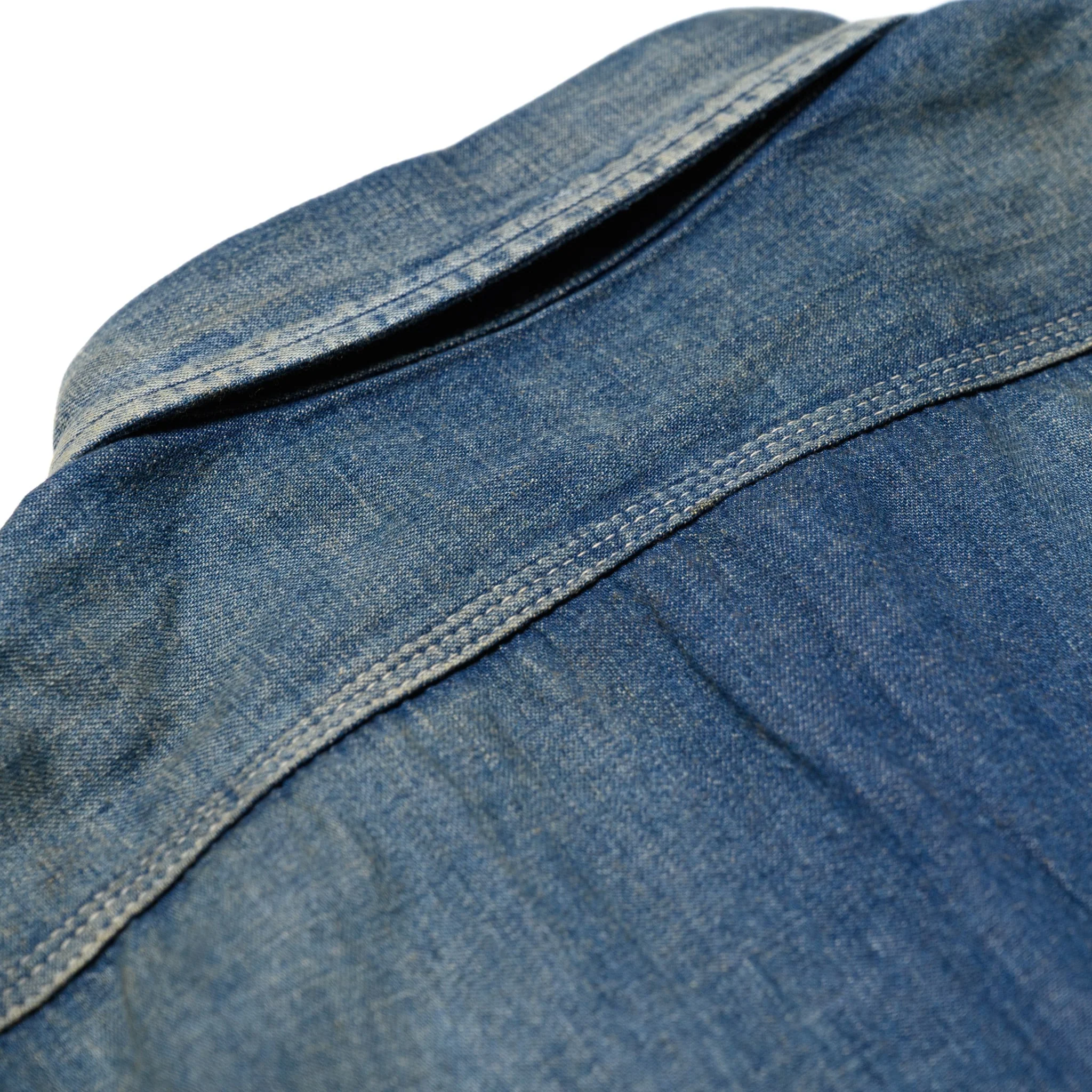 SC29474 Blue Denim Work Shirt Aged Model - Image 17